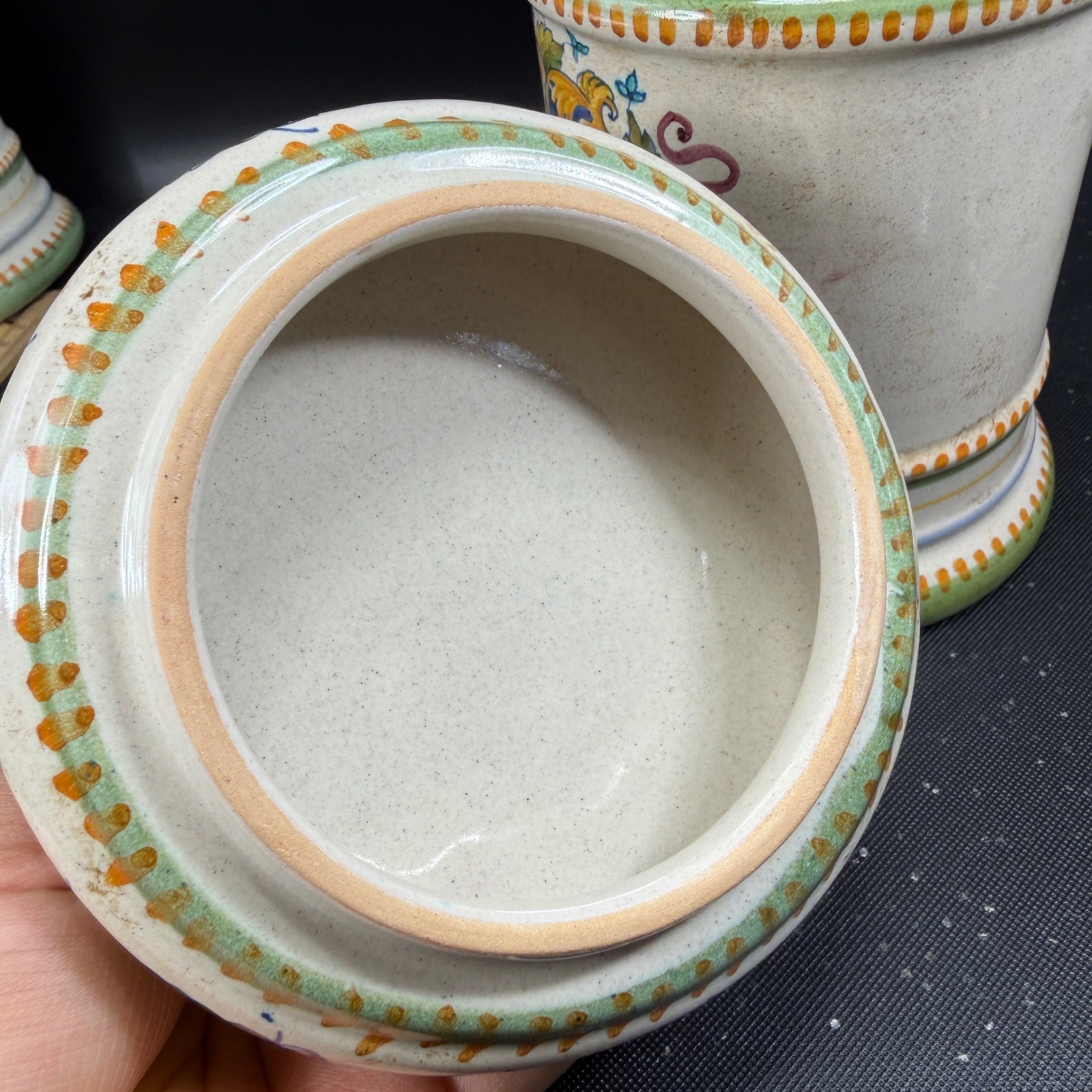 Vintage Italian Ceramic Apothecary Jar Nux Vomica Hand Painted PV Italy 8 Inch