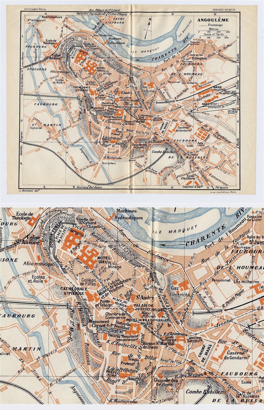 1926 ORIGINAL VINTAGE CITY MAP OF ANGOULEME / CHARENTE POITOU-CHARENTES / FRANCE