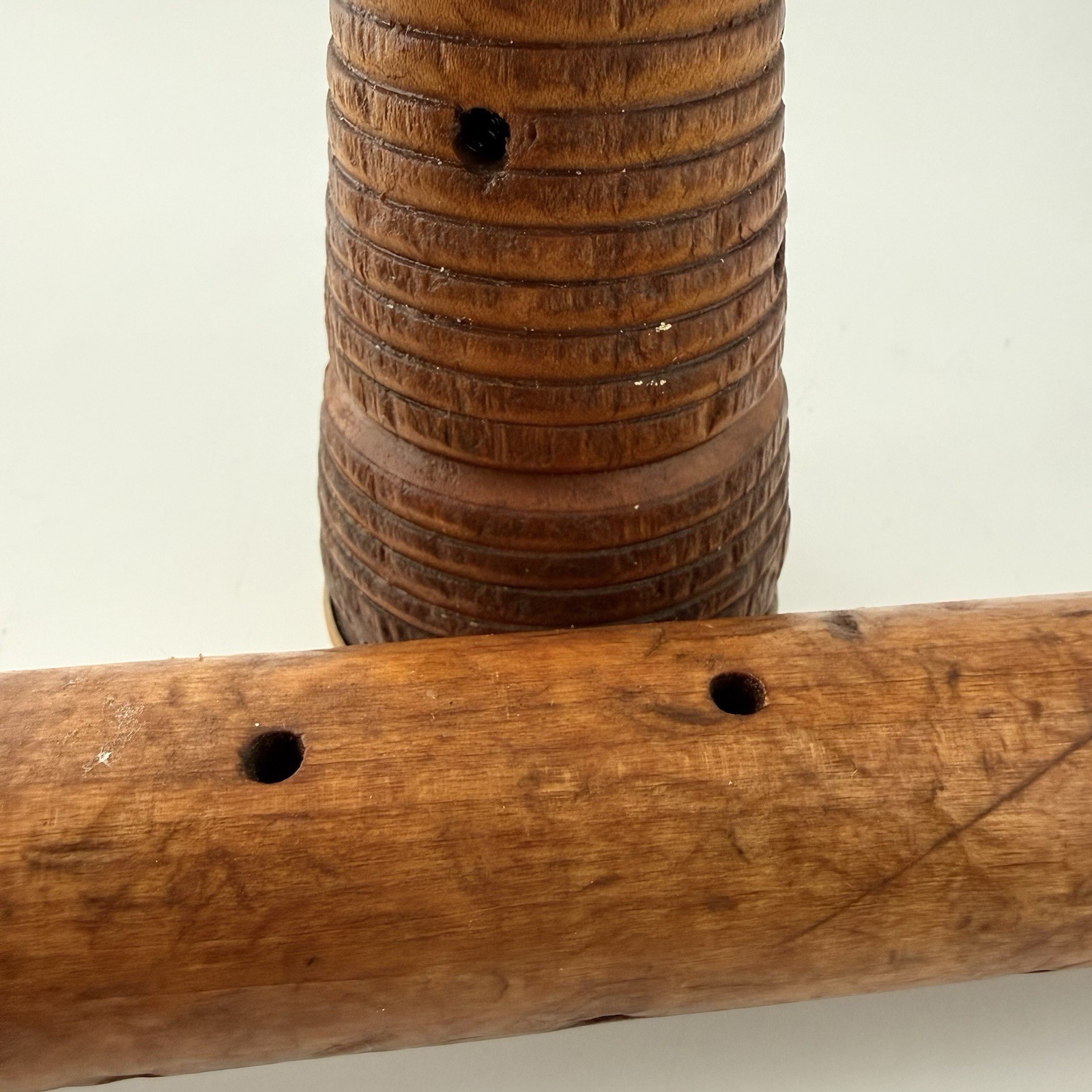 Antique Industrial Textile Mill Bobbins Wood Brass Pair 12″ Primitive Decor