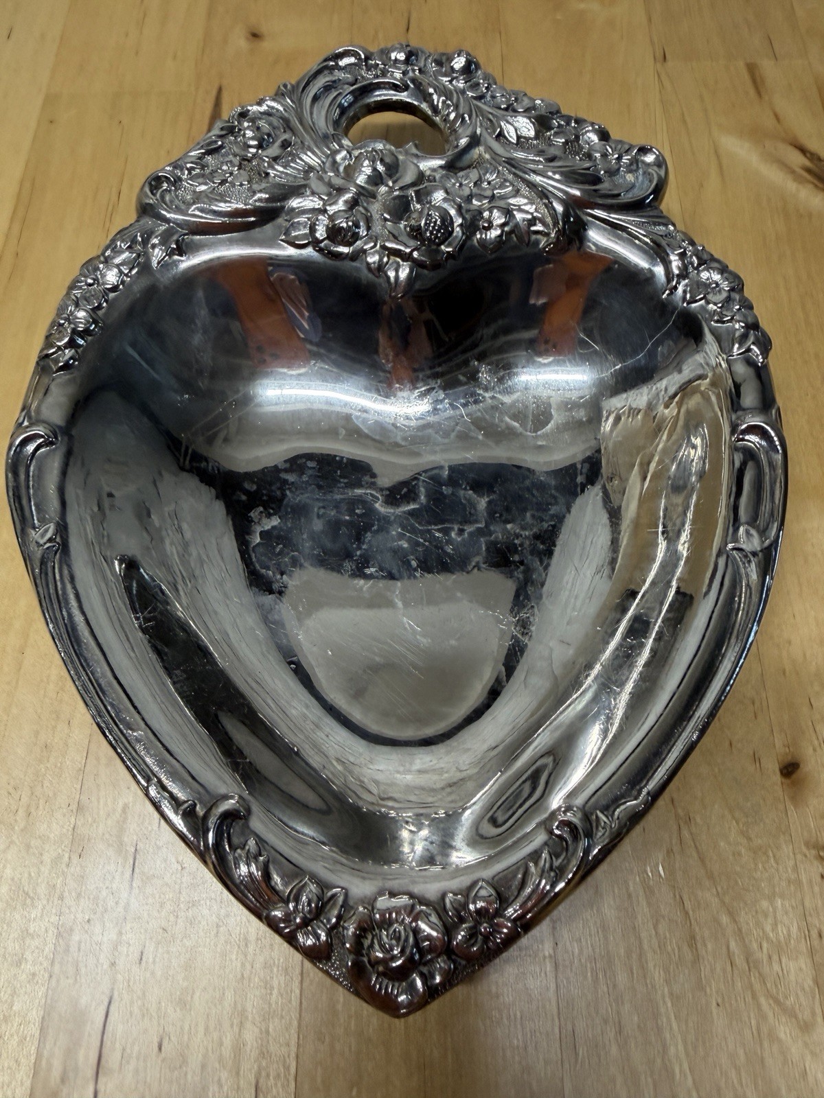 Vintage Leonard Silver Plated Heart Flower Trinket Dish Candy Dish Made In Italy