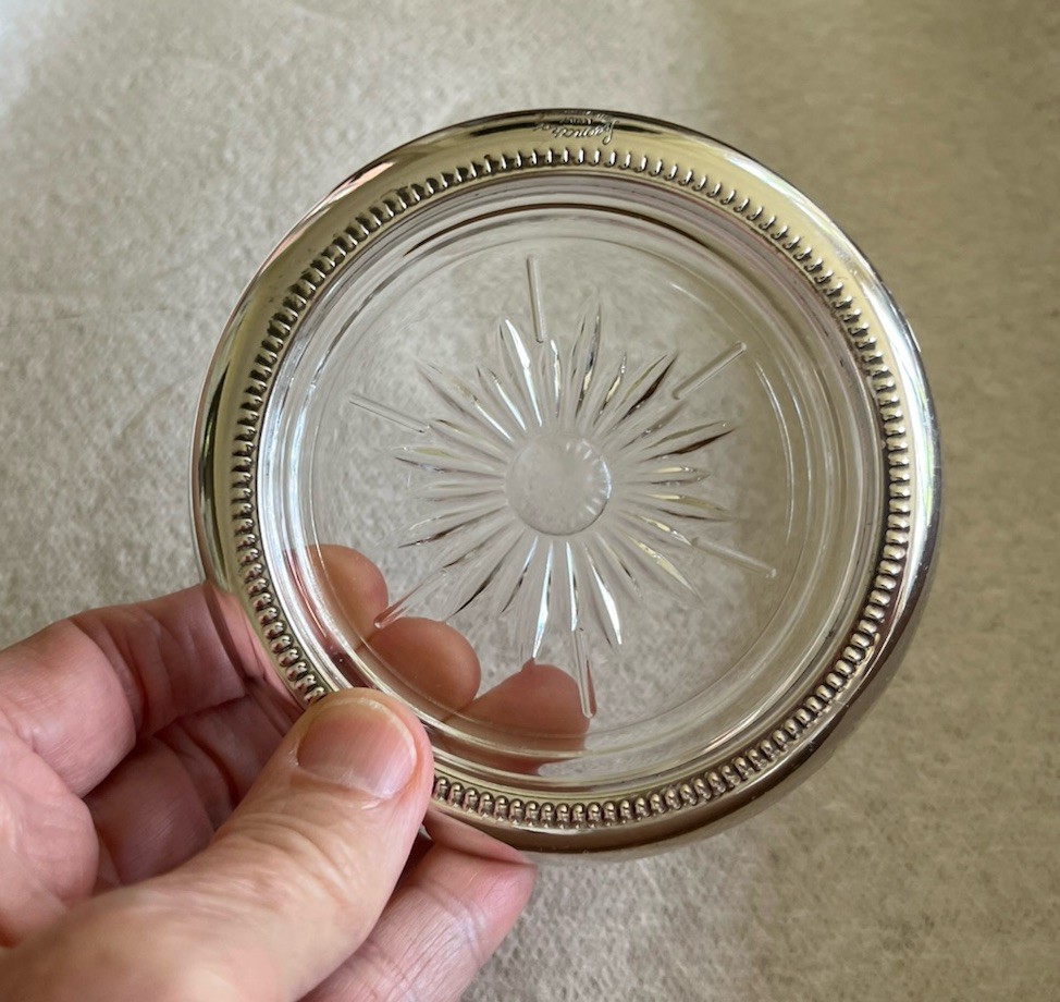 Vintage Silver Plated Glass Coasters Leonard Made In Italy Set of 8