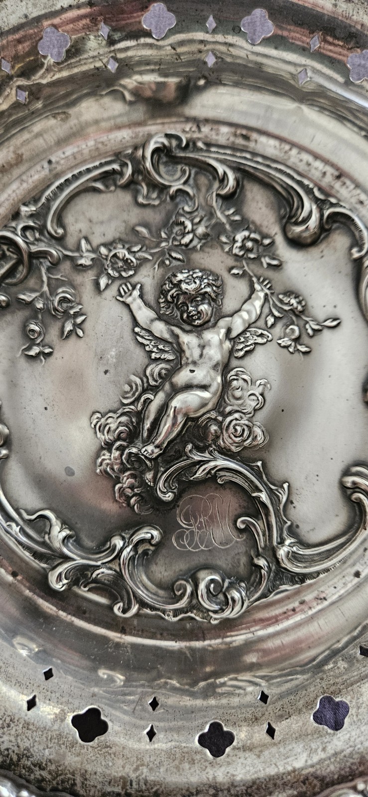 Art Nouveau Sterling Silver Reticulated Cupid Bowl