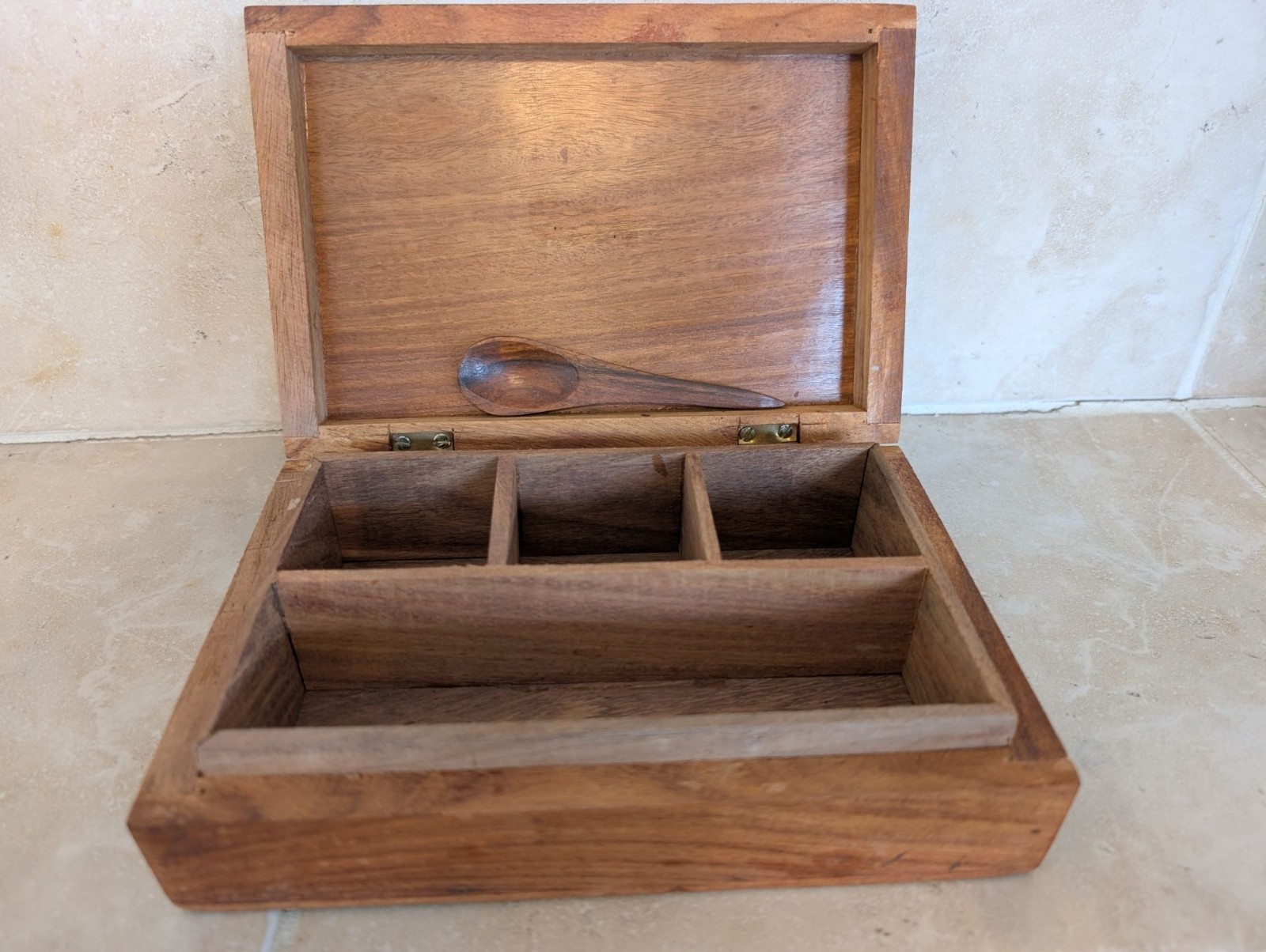 Vintage Hand Carved Spice Box/Tea Chest Four Compartments India Cultural