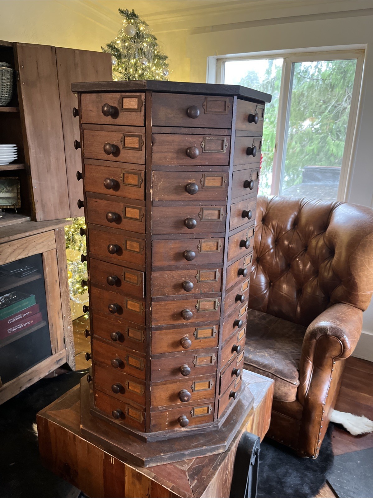 General Store Antique 37” Wooden American Bolt and Screw Cabinet 88 Drawers