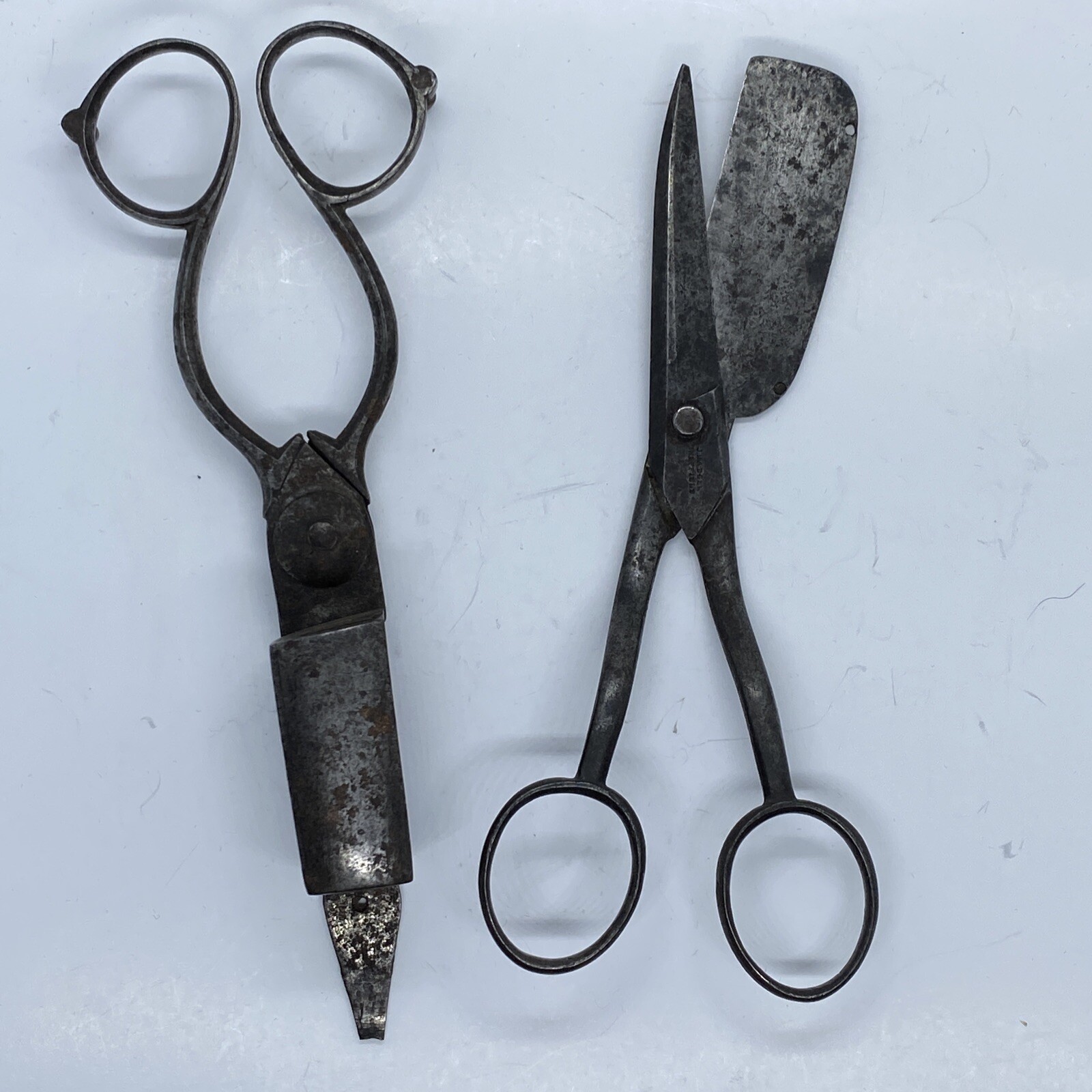 Lot of 2 Antique EARLY Candle Wick Cutting Scissors hand forged U1