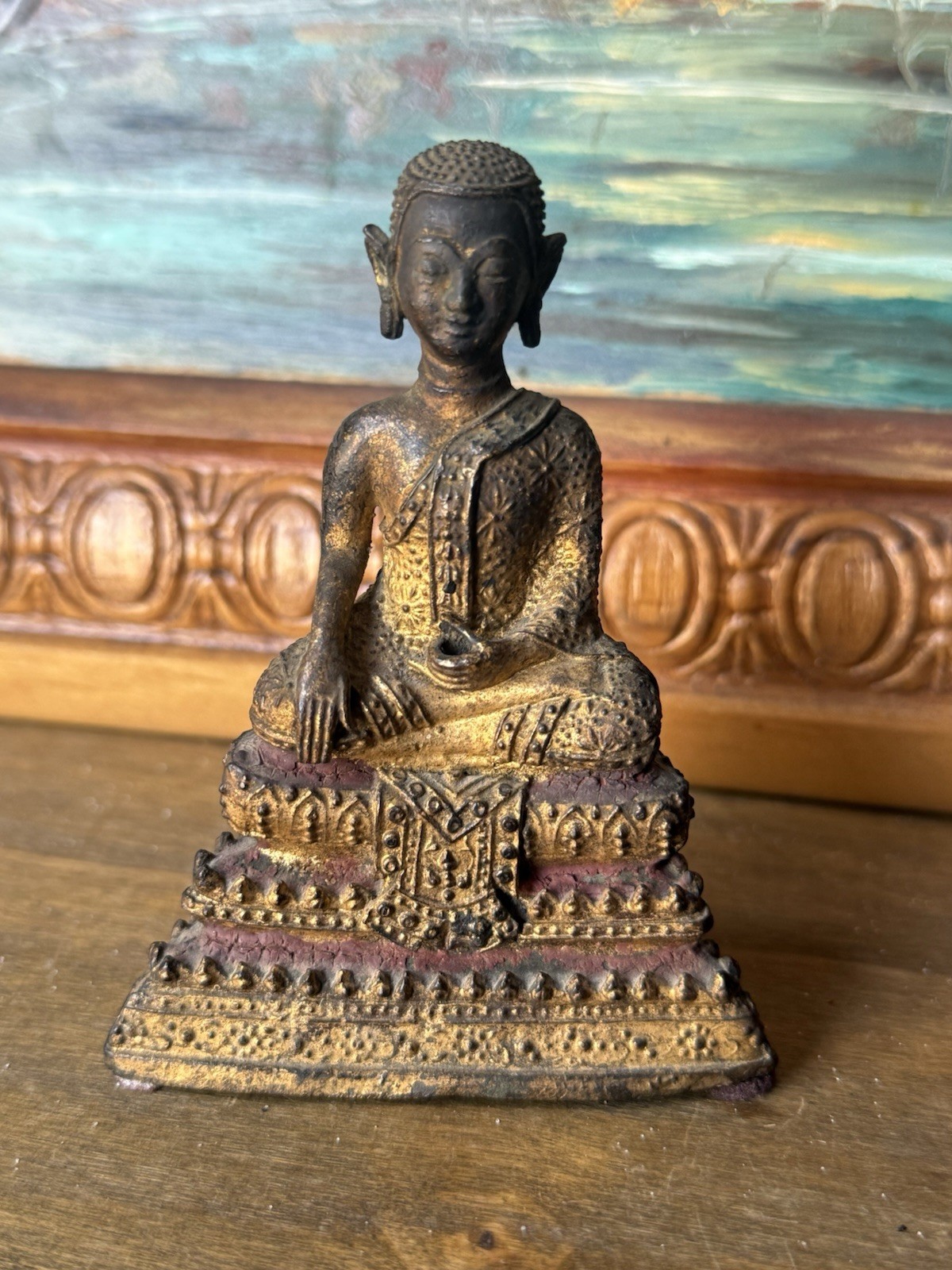 Buddah 19th c – Antique Bronze Gilt Thai Rattanakosin Bhumisparsha Mudra