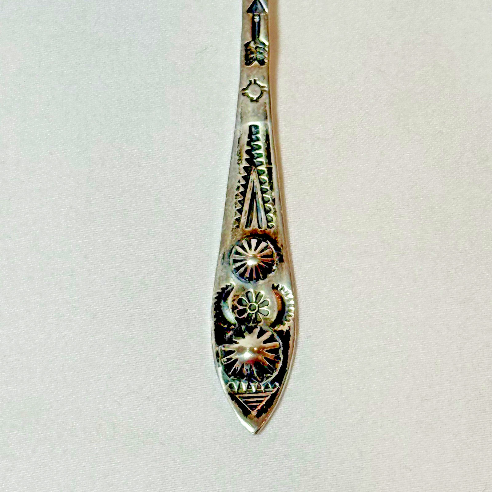 1930s Fred Harvey Era Native American Stamped Coin Silver Baby Spoon