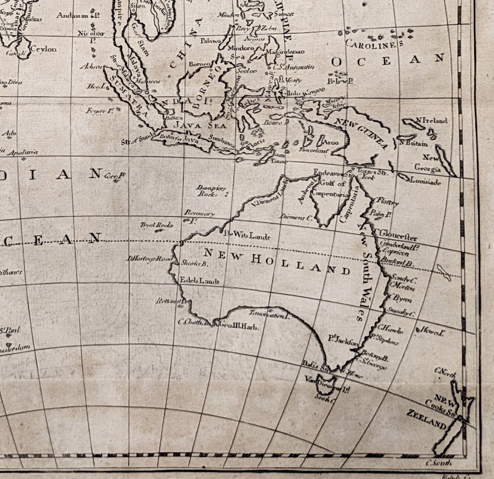 1812 New Holland – Australia – Asia Map ORIGINAL R. Brookes Hindostan