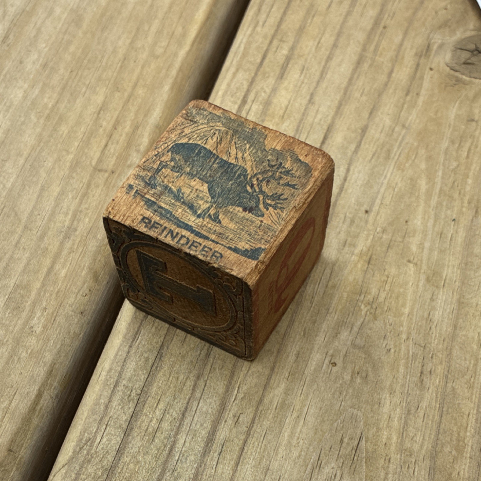 Antique Primitive Wooden Alphabet Toy Block, Brown, Small (Up to 14 in)