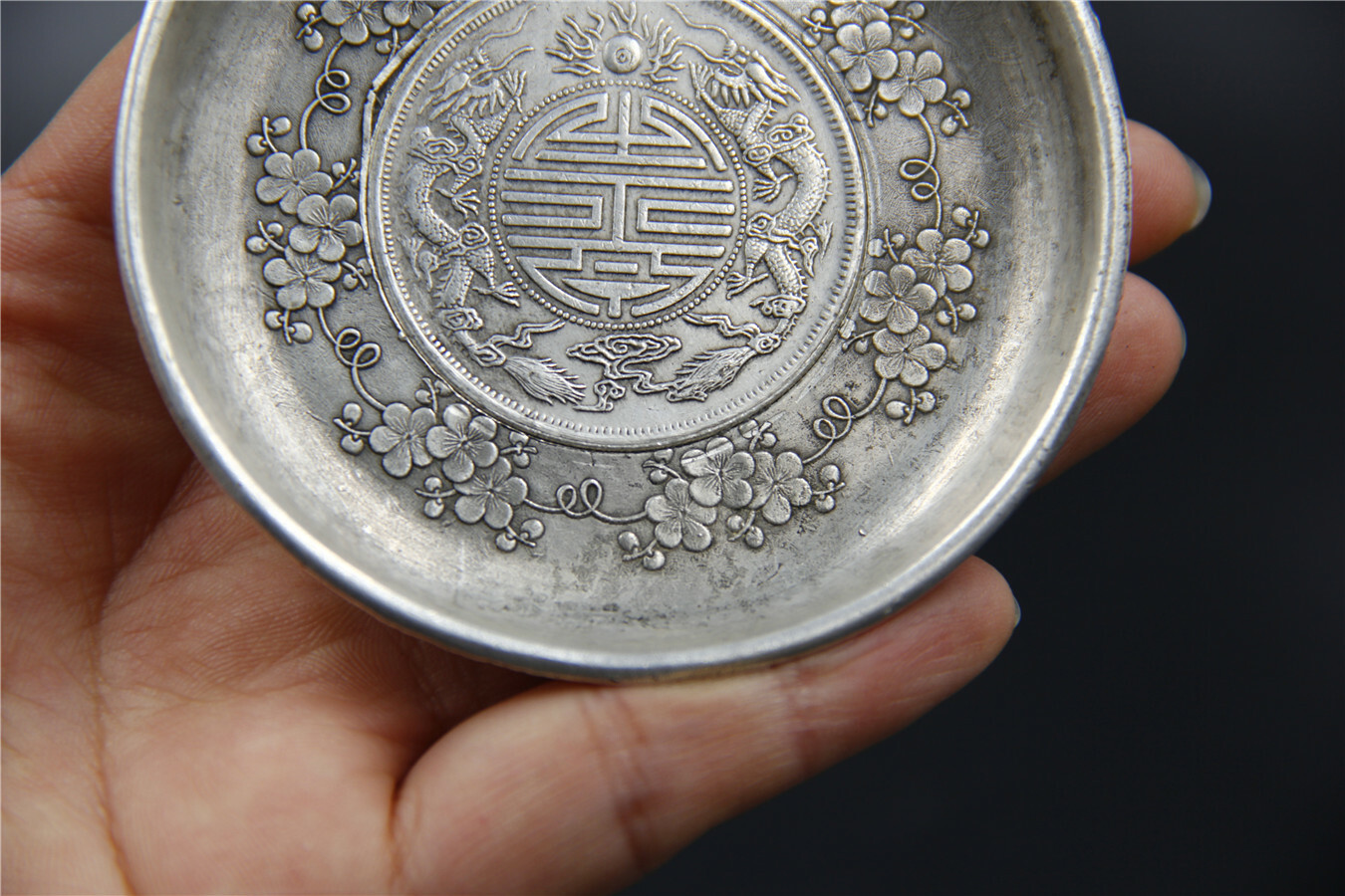 Chinese Old Guangxu Tibetan Silver Plate Brush Wash Collection Ornaments