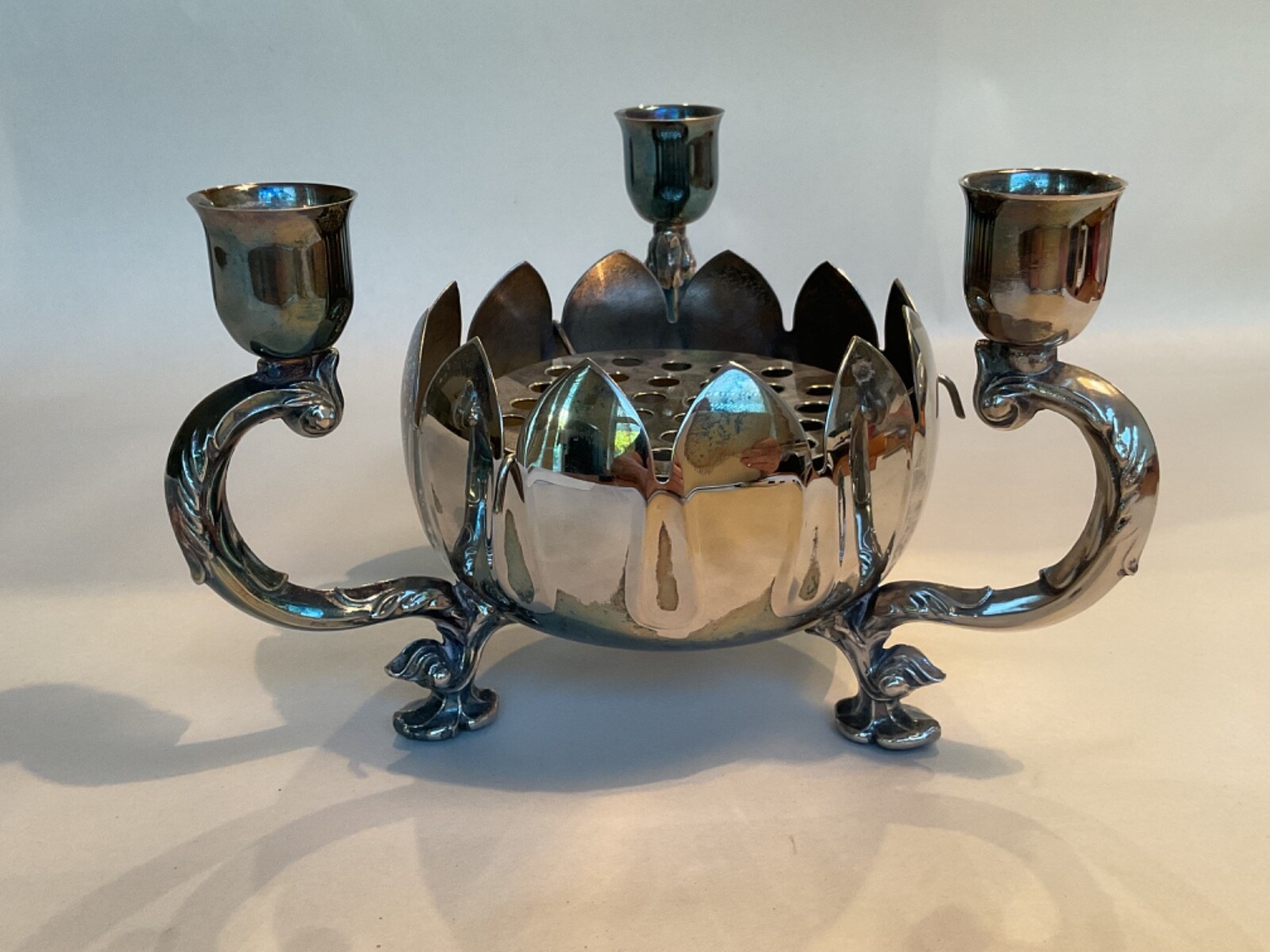 Vintage Viners Silver Plated Posy Bowl Candelabra 3 Arms and Feet
