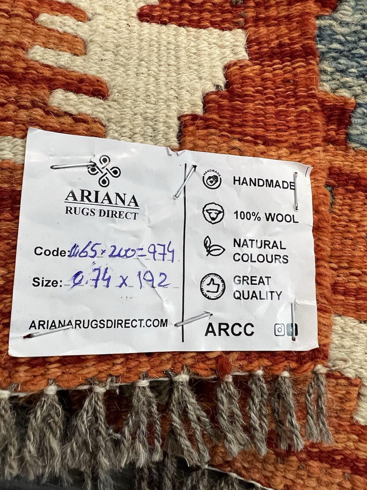 Handmade Kilim Runner wool natural colours Afghan Traditional 192cmx74cm