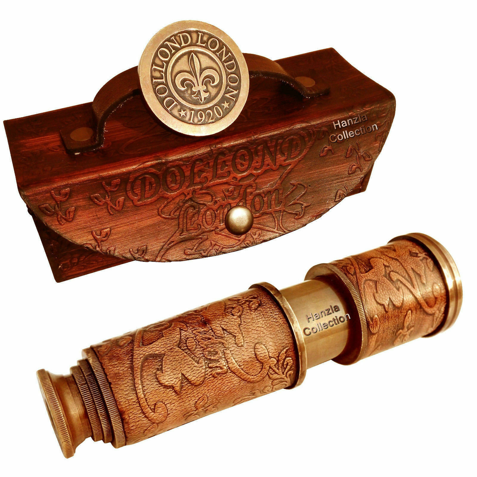 ANTIQUE BRASS TELESCOPE MARINE NAUTICAL LEATHER PIRATE SPYGLASS VINTAGE SCOPE