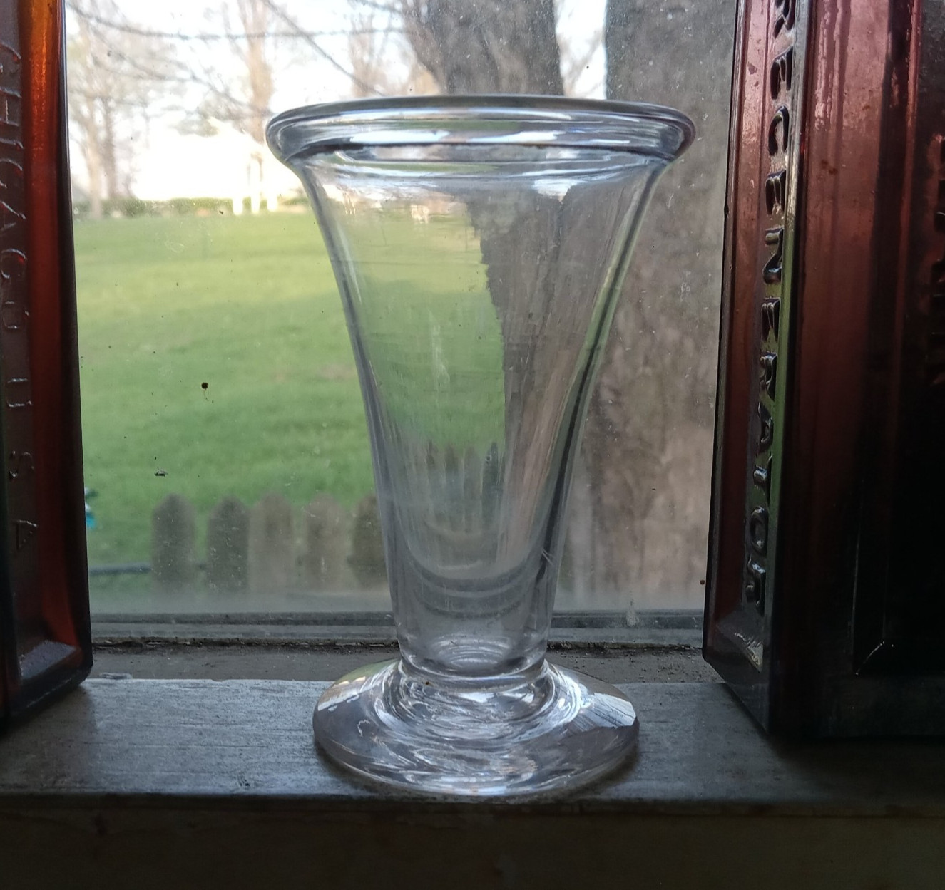 1800 EARLY FREE BLOWN PONTILED JELLY GLASS ROLLED RIM APPLIED FOOTED BASE