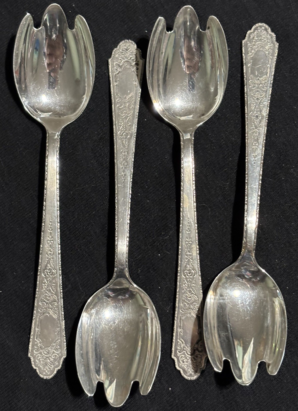 Set of 4 Antique Sterling Silver Fluted Ice Cream Forks LUNT MARY II No Monogram
