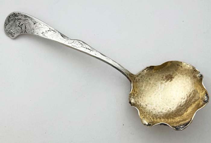 Heavy SHIEBLER Sterling Serving Spoon HAMMERED ACID ETCHED 9 3/4″