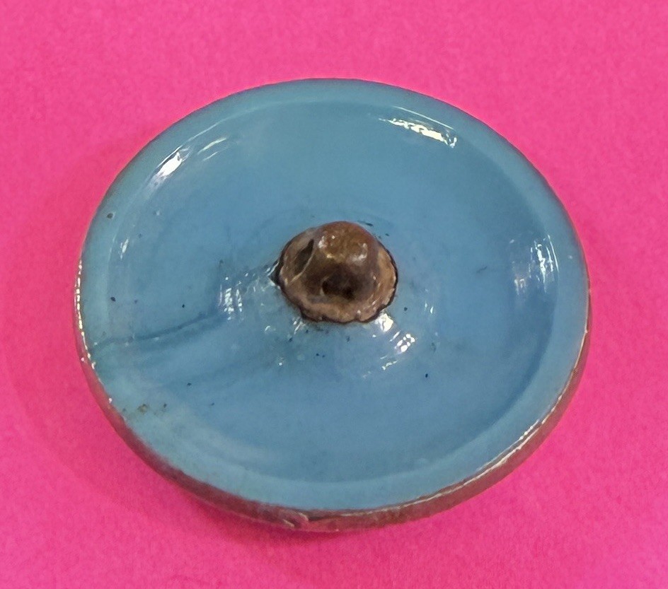 Victorian Turquoise Glass Button w/ Art Nouveau Flowers, And Silver Luster, Med.