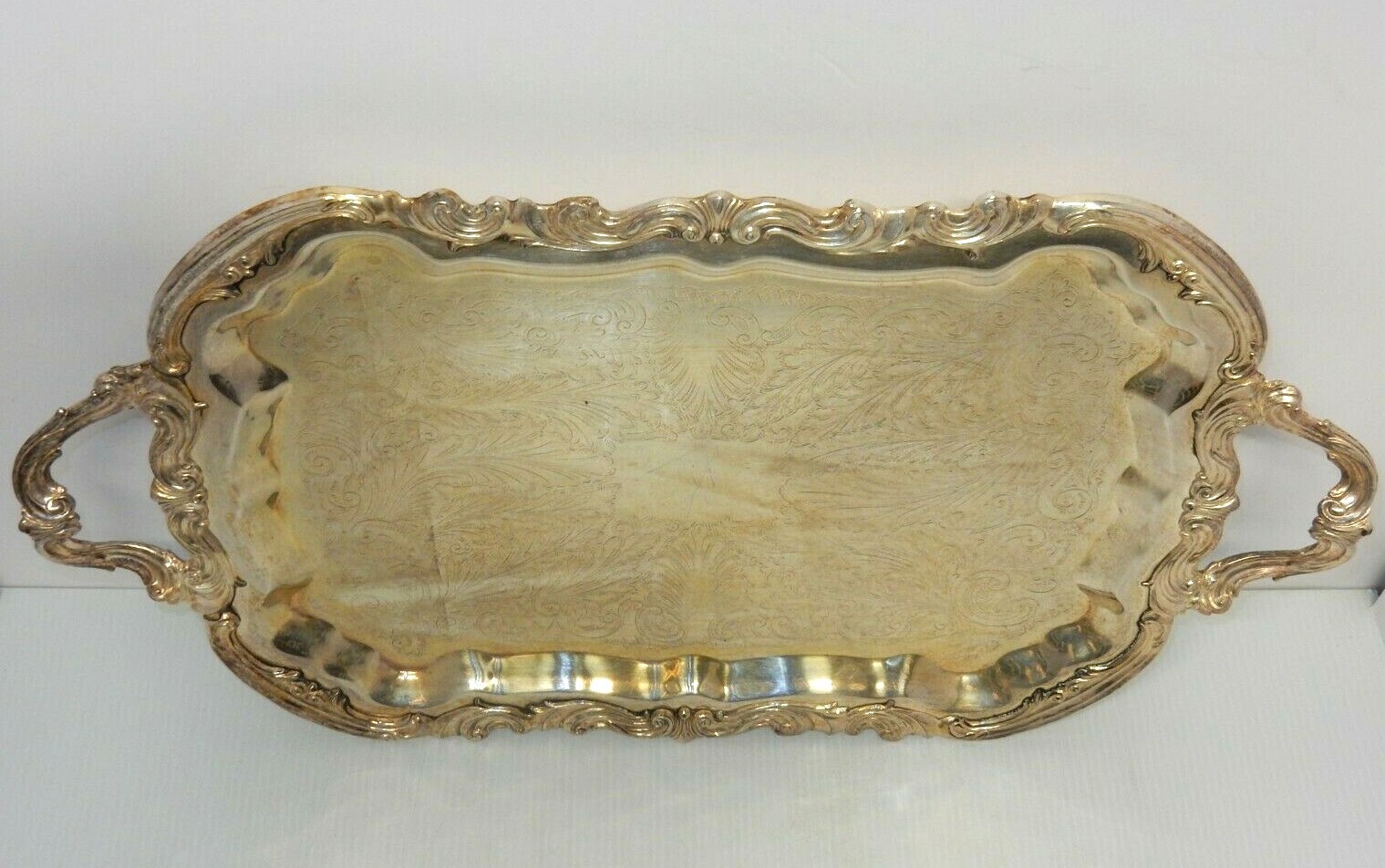 ANTIQUE F.B. ROGERS SILVER CO. TRADEMARK 1883 SILVER-PLATED DUAL-HANDLE TRAY
