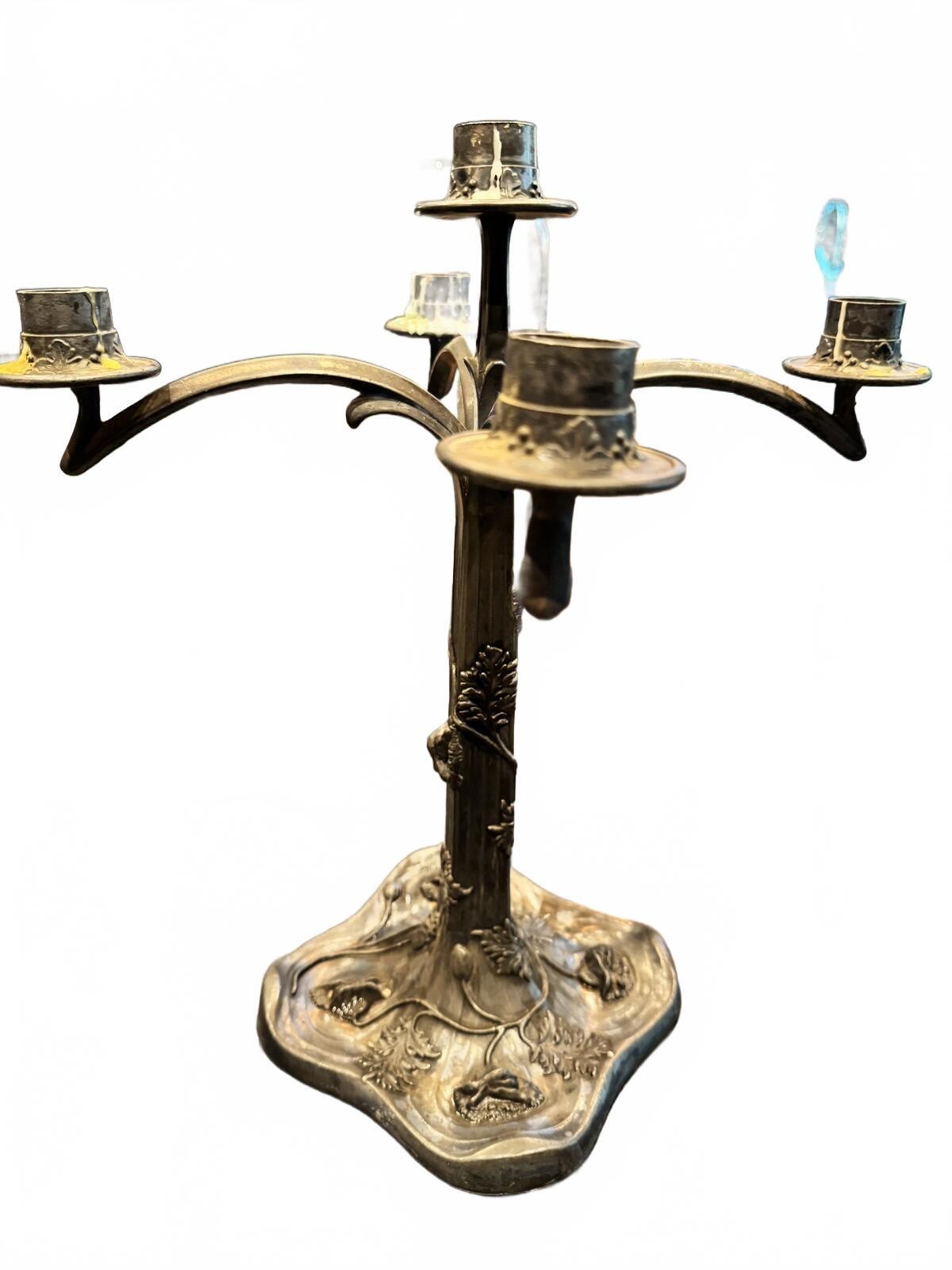 Antique E.G. Webster Art Nouveau 5-Arm Silverplate Candelabra #2605