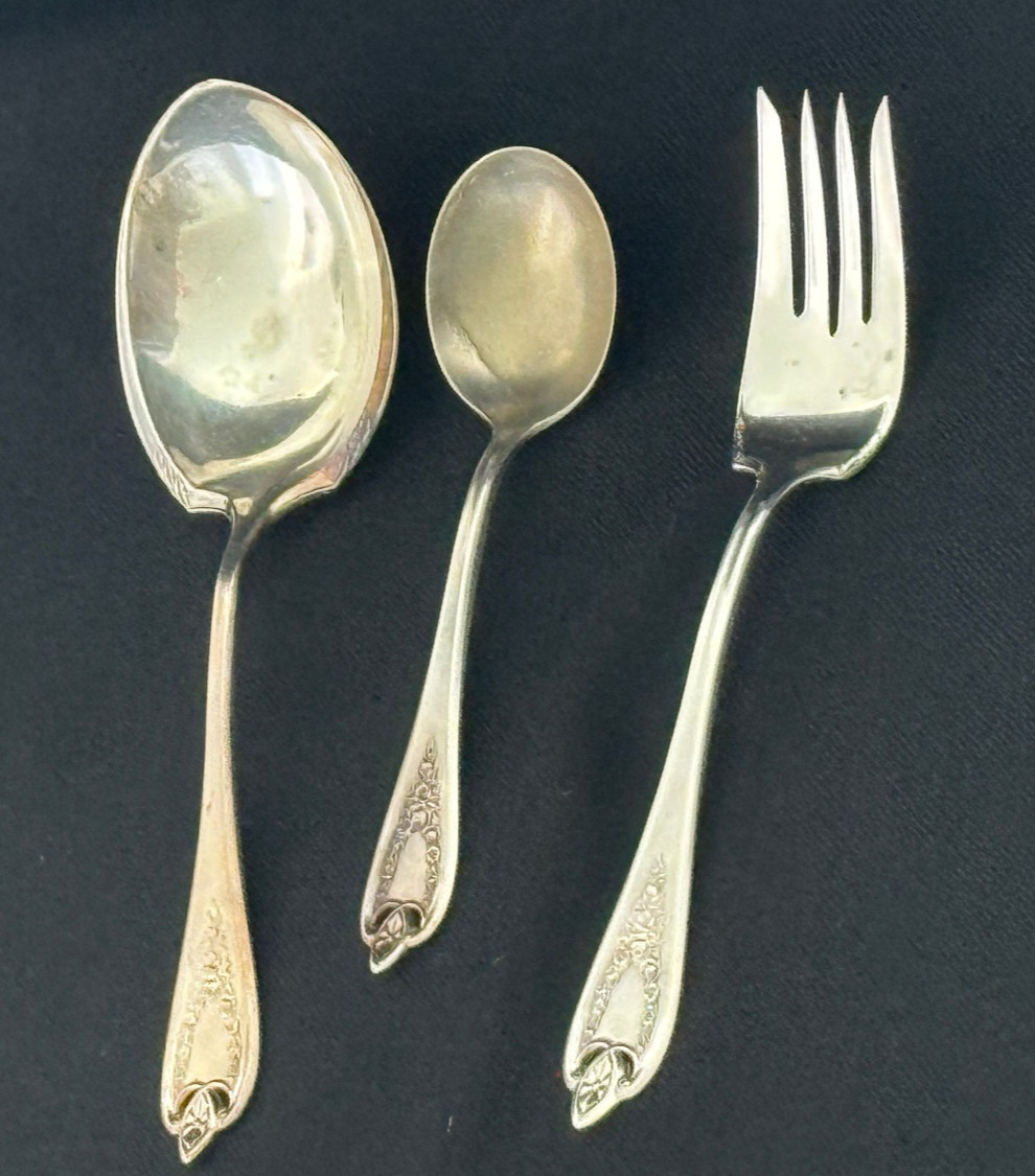 1847 Rogers Bros Old Colony Silverplate Flatware Spoon Fork Serving Set of 3