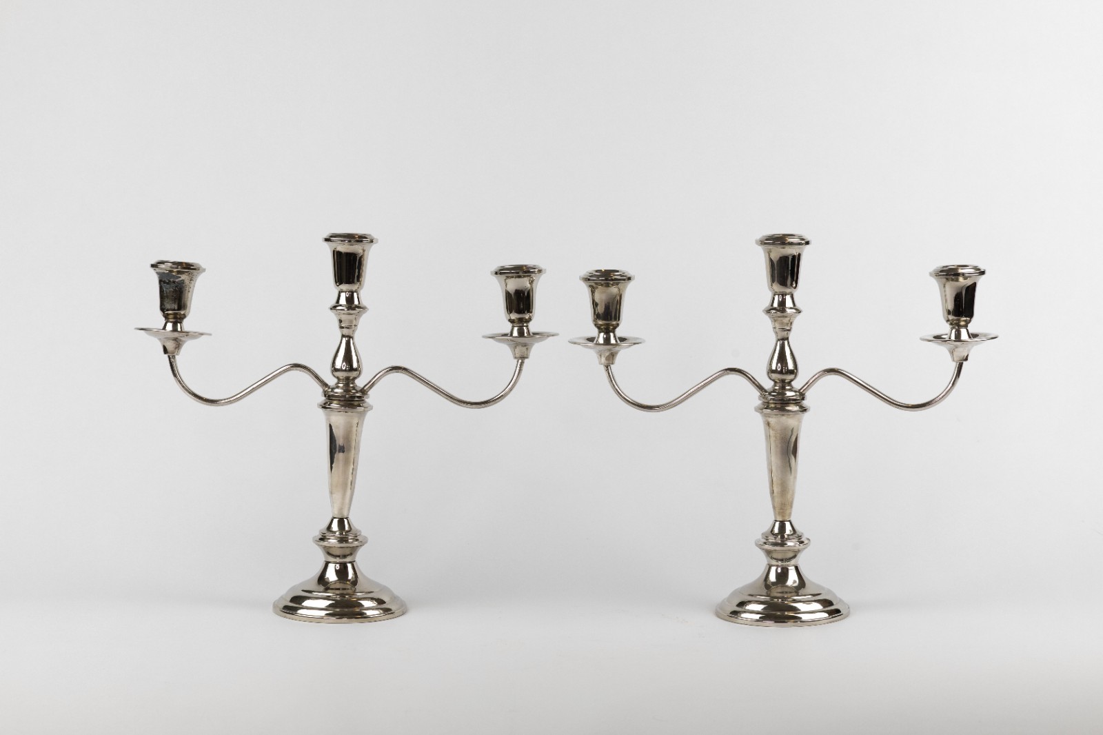 Elegant Vintage Three Arm Silverplate Candelabras – Set Of Two Unbranded