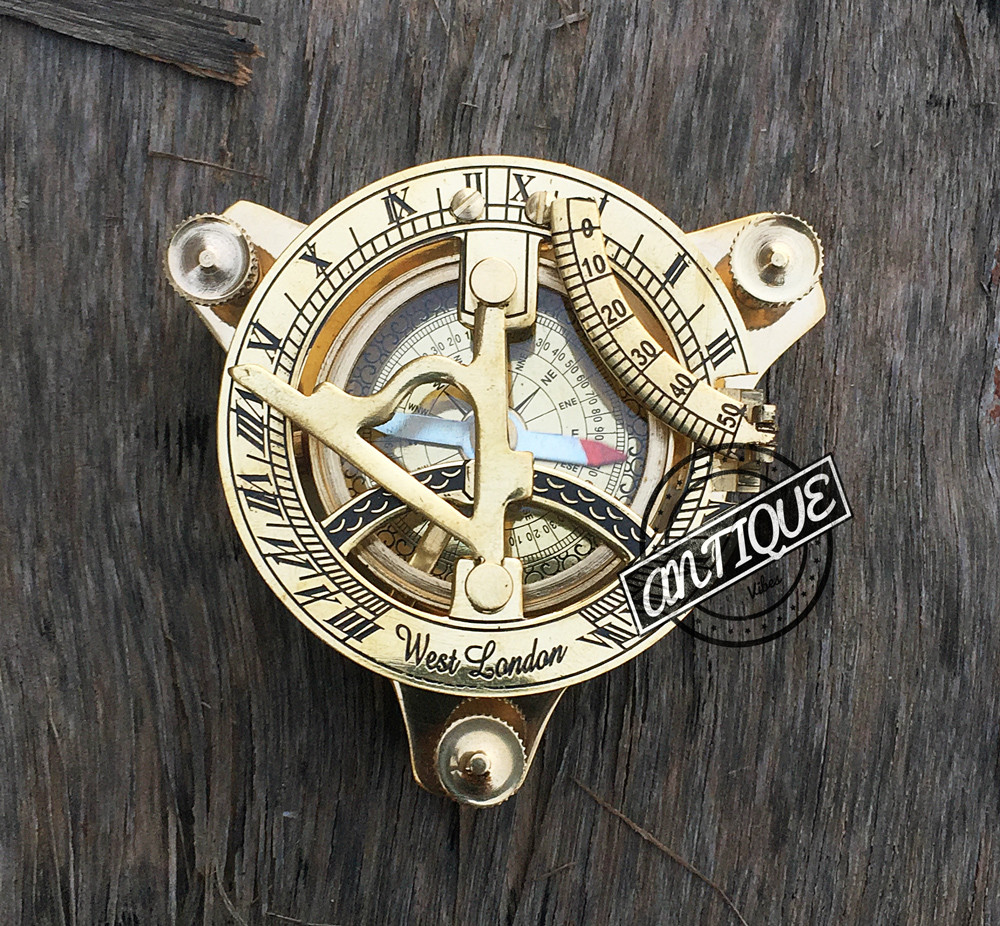 Vintage London west maritime antique SUNDIAL COMPASS brass nautical Christmas Gi