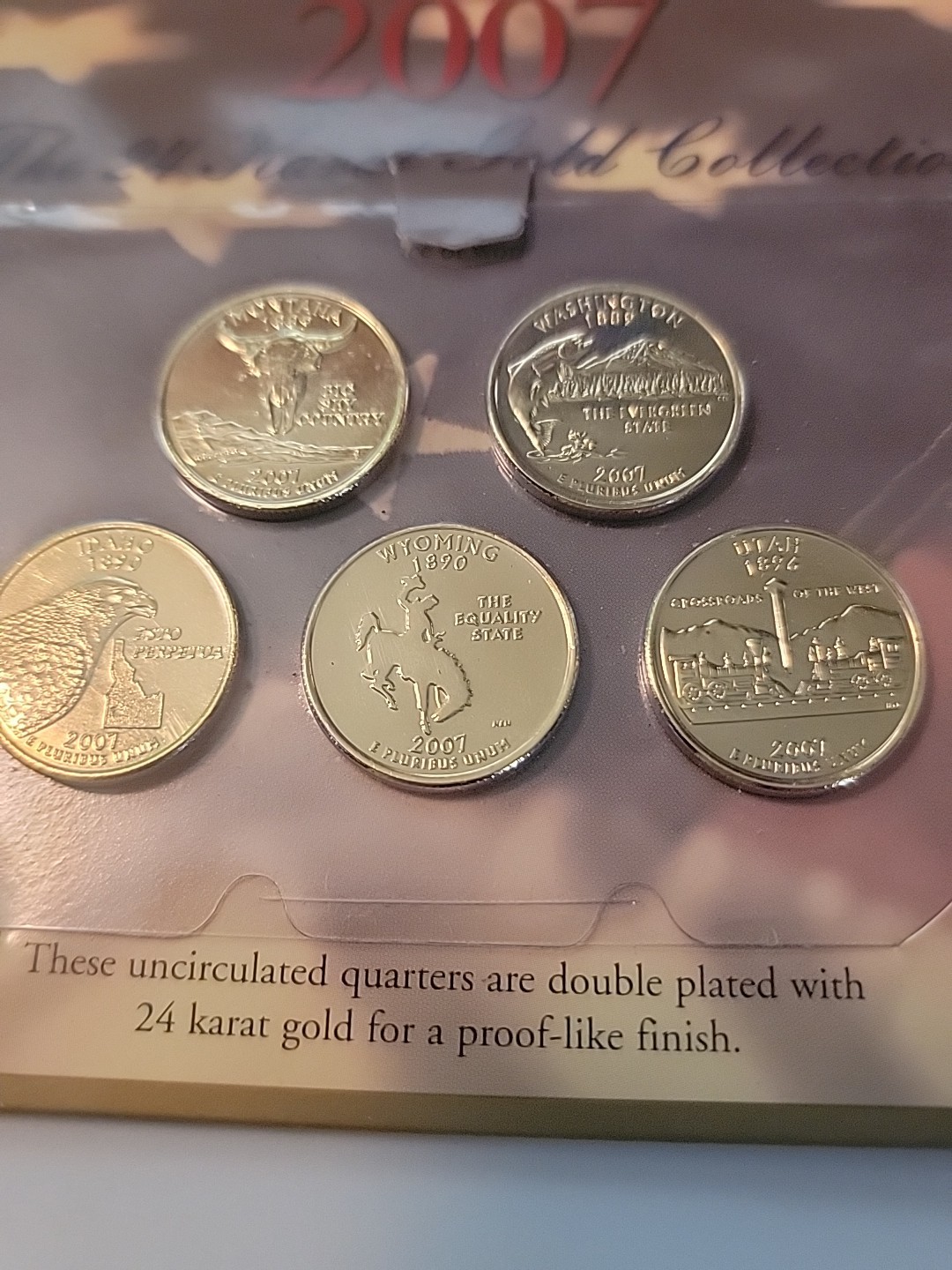 2007 24 KARAT GOLD COLLECTION UNCIRCULATED QUARTERS SET OF FIVE “RARE”