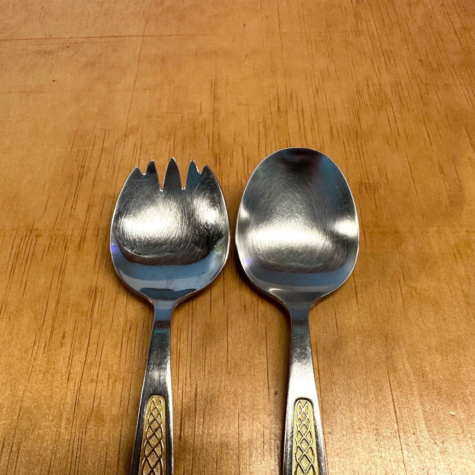 Mid Century Nils Johan “Guldi” Stainless Serving Set, Gold “Norse” decoration