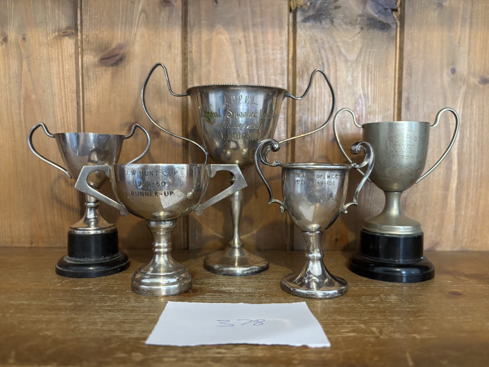 5 x vintage silver plate trophies (378), small trophies, loving cup