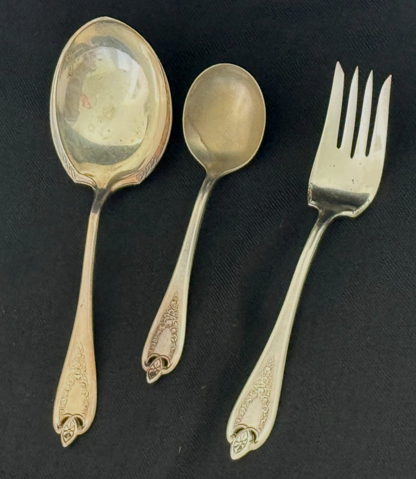 1847 Rogers Bros Old Colony Silverplate Flatware Spoon Fork Serving Set of 3