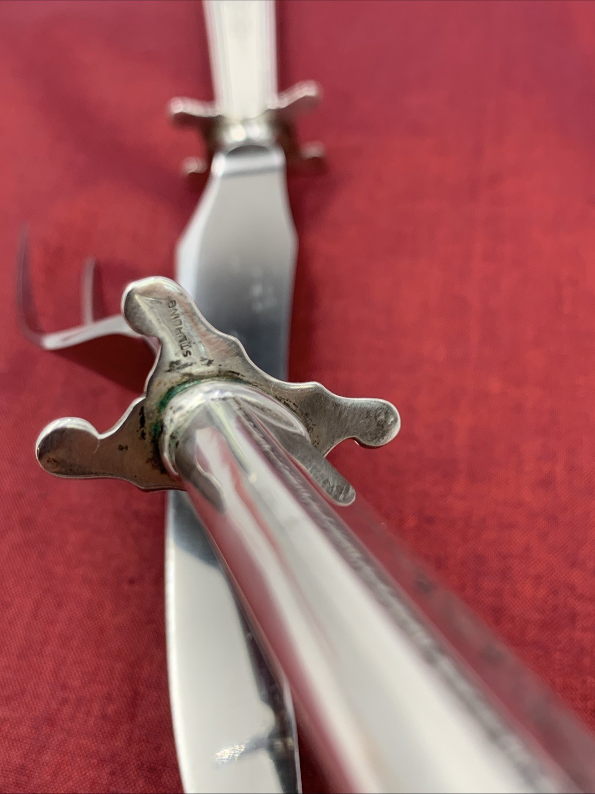 Mary II by Lunt Sterling Silver Handle Carving Knife & Fork MONO K