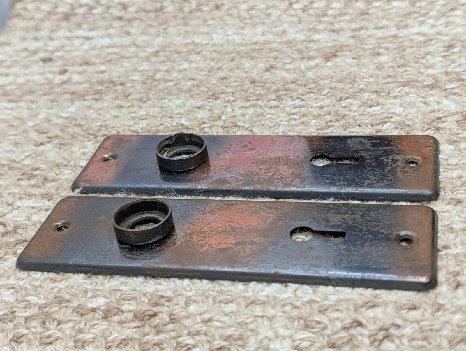 Pair 1 5/8″ x 5 1/2″ Antique Stamped Steel Door Knob Plates