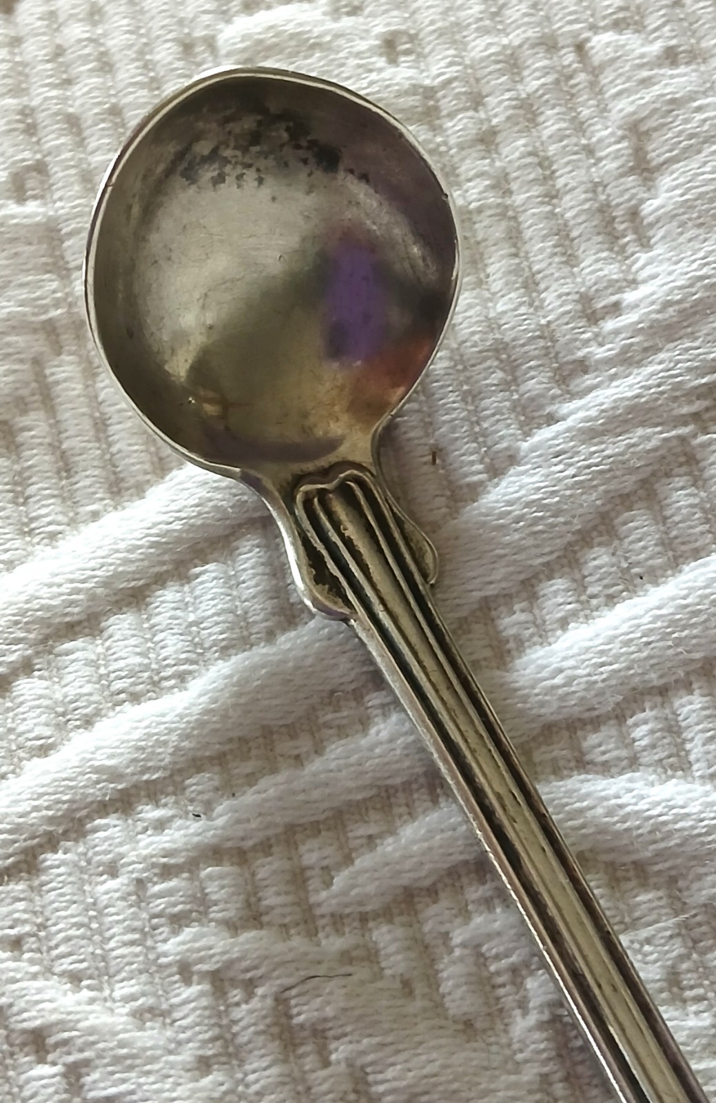 Antique Sterling Coin UNKNOWN Fiddle & Thread Mustard Ladle Spoon RARE “McGee”