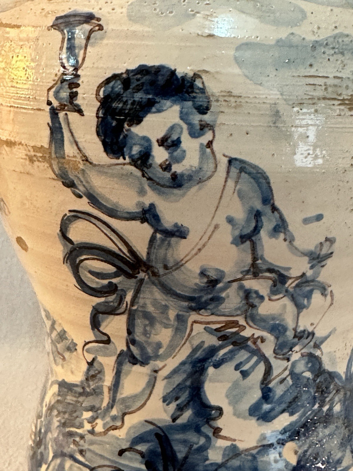 Antique Italian Majolica Blue/White Albarello Drug Jar, Bacchus, 17th C. – 8 in.