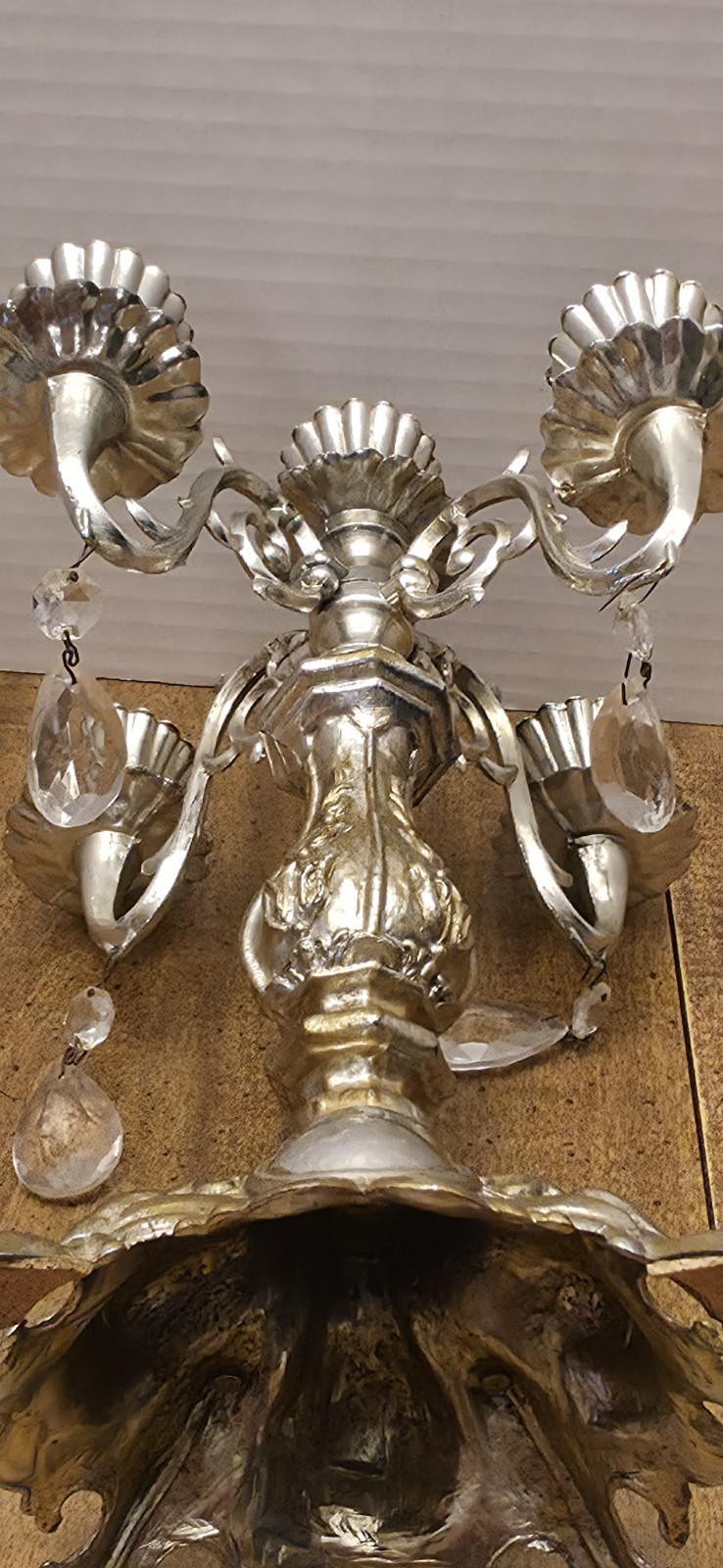 Candelabra 5 Candle Silver Gold Tone Crystals Victorian Mantel Ornate VINTAGE