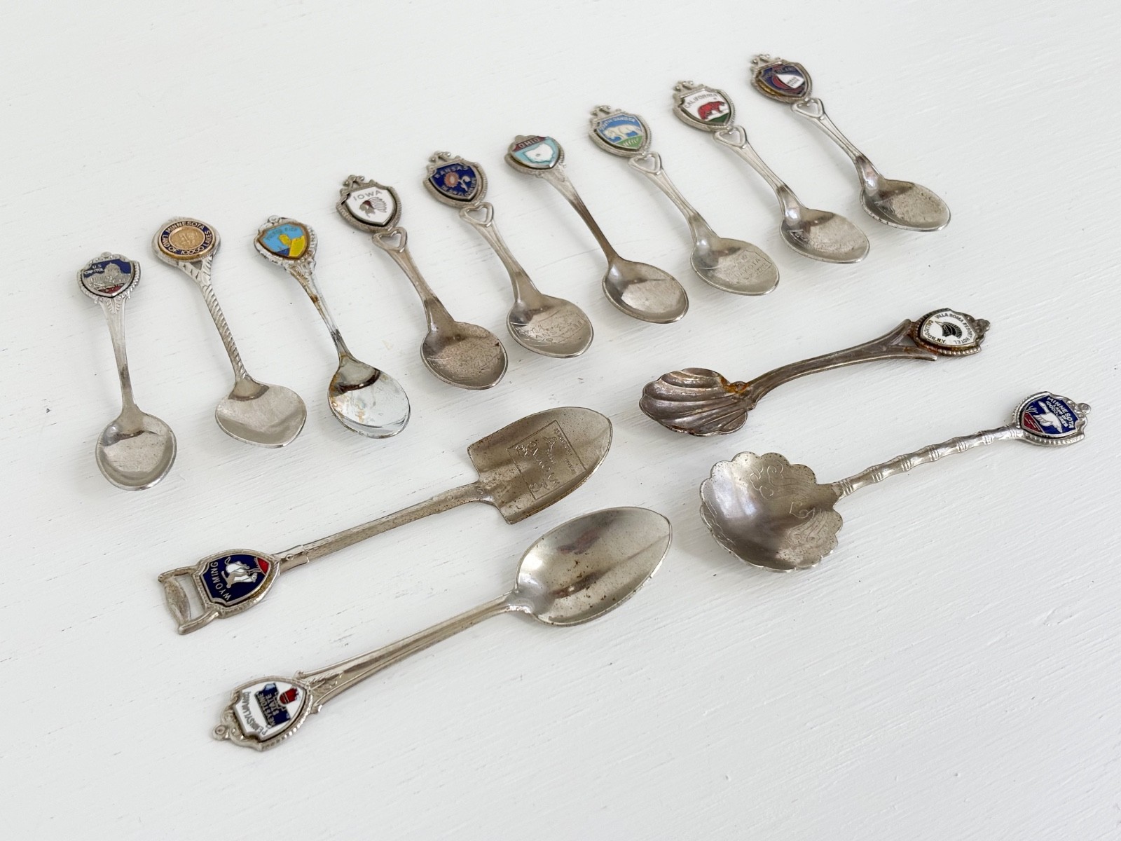 Fabulous Vintage 1970-80s Shield-Style Souvenir Spoons — Set of Lucky 13