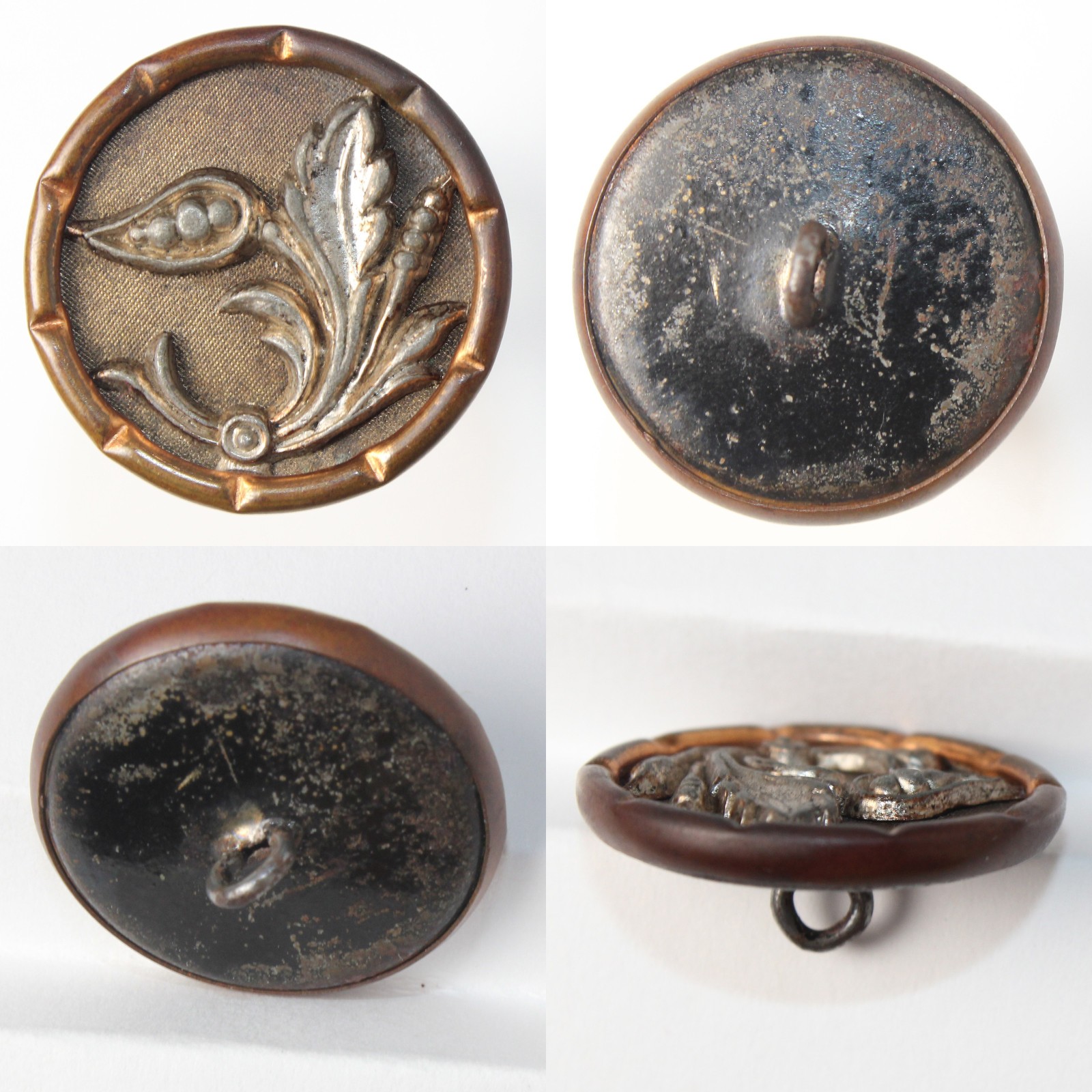Antique Victorian Picture Button 21mm Ornate Floral Acanthus Mixed Metal c.1880