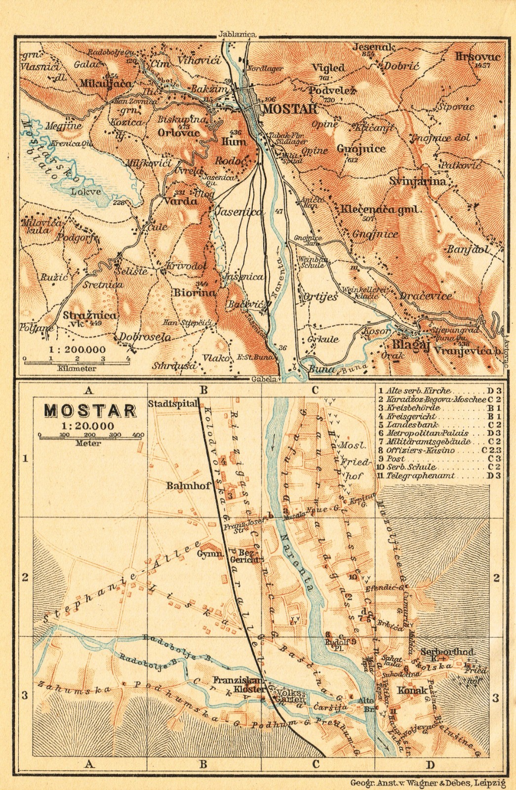 MOSTAR 1914 Original map Bosnia and Herzegovina