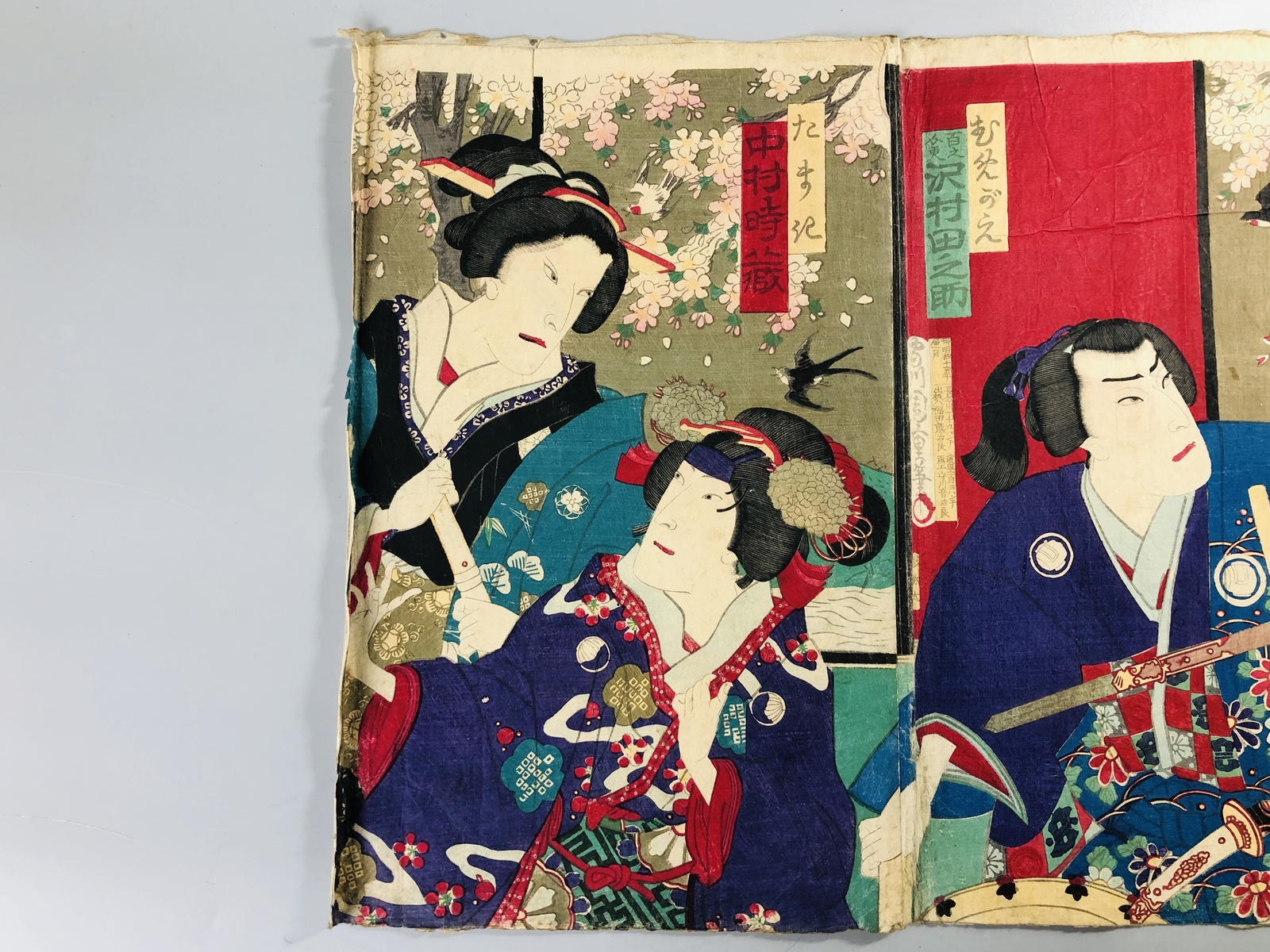 Y7101 WOODBLOCK PRINT Chikashige triptych Kabuki Japan Ukiyoe antique art decor