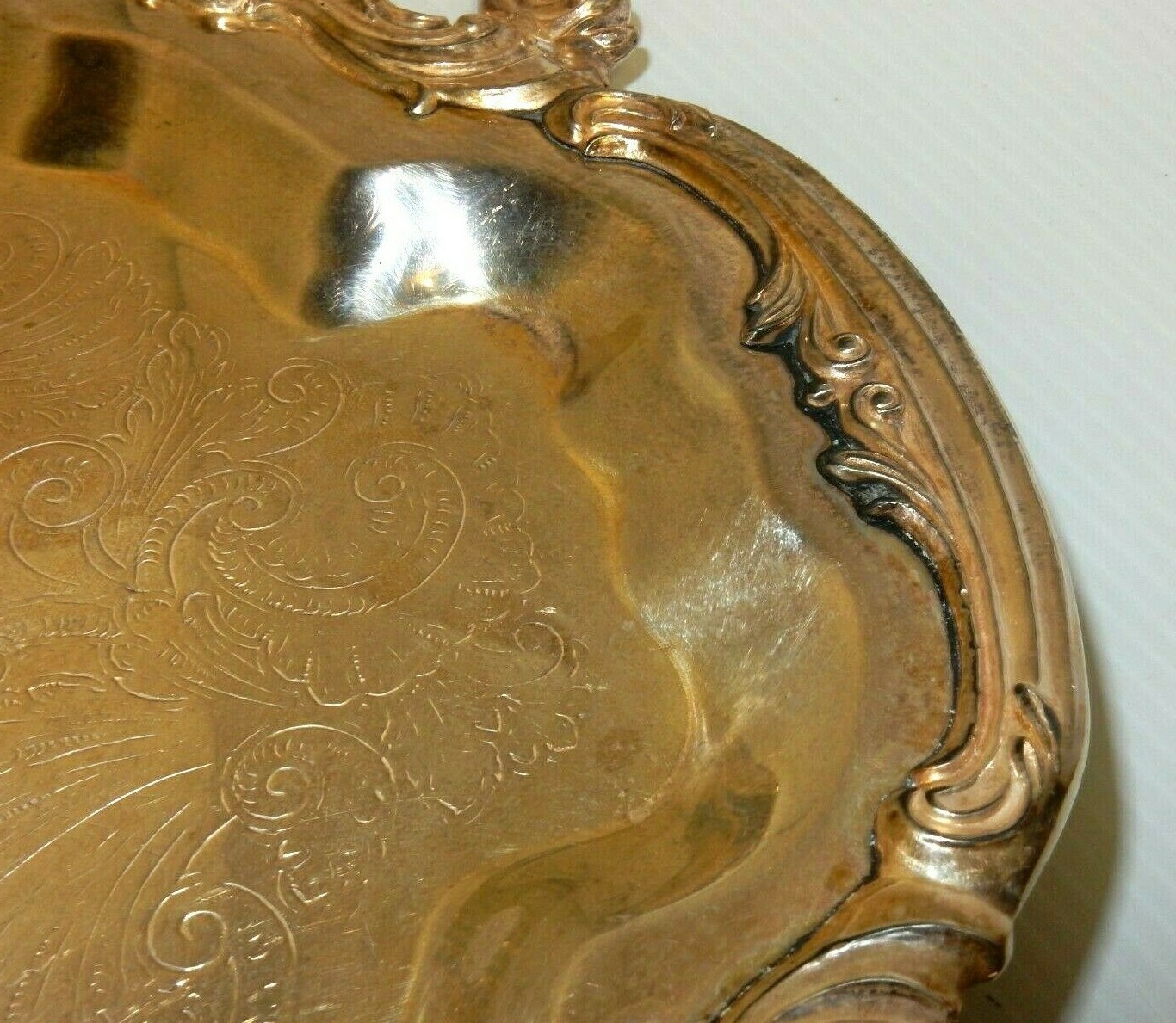 ANTIQUE F.B. ROGERS SILVER CO. TRADEMARK 1883 SILVER-PLATED DUAL-HANDLE TRAY