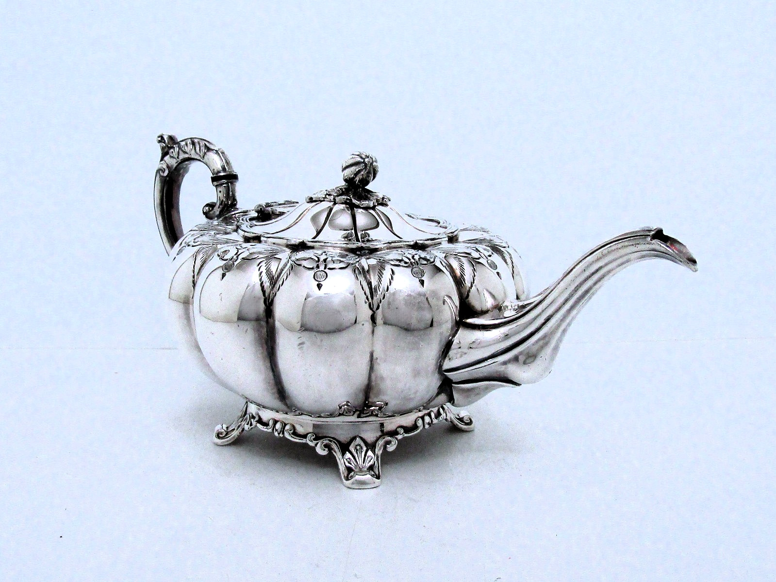 1890 JAMES DIXON & SONS ENGLAND EPBM AESTHETIC MELON CHASED COFFEE TEA SET