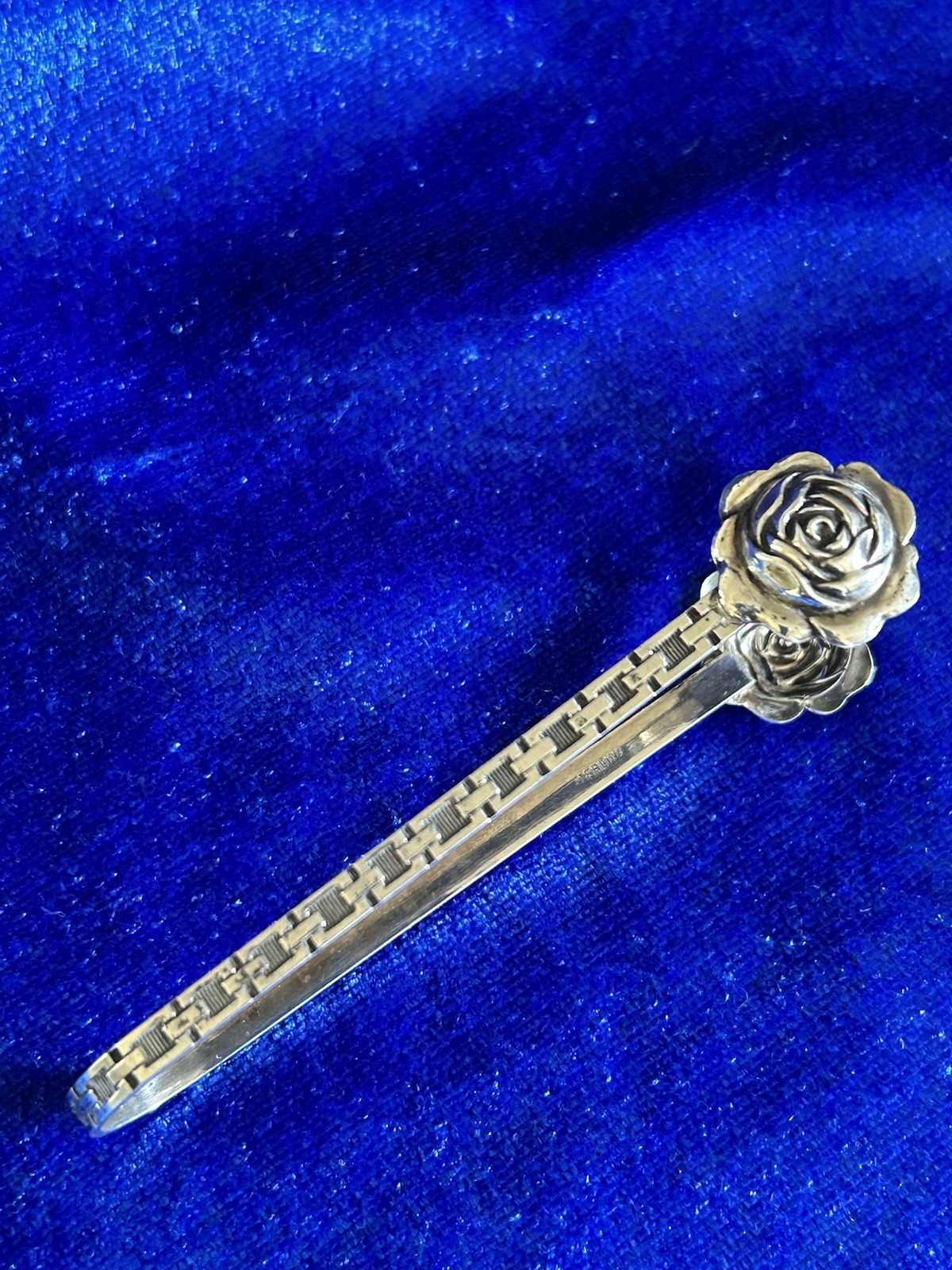 Vintage Estate Sterling Silver Sugar Cube Tongs With Repose Rose Design Nice