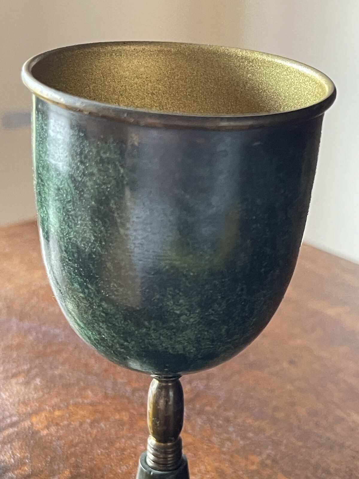 Two Israel Hakuli Hand Painted Goblet Sabra Bright Blue Green 5” Tall
