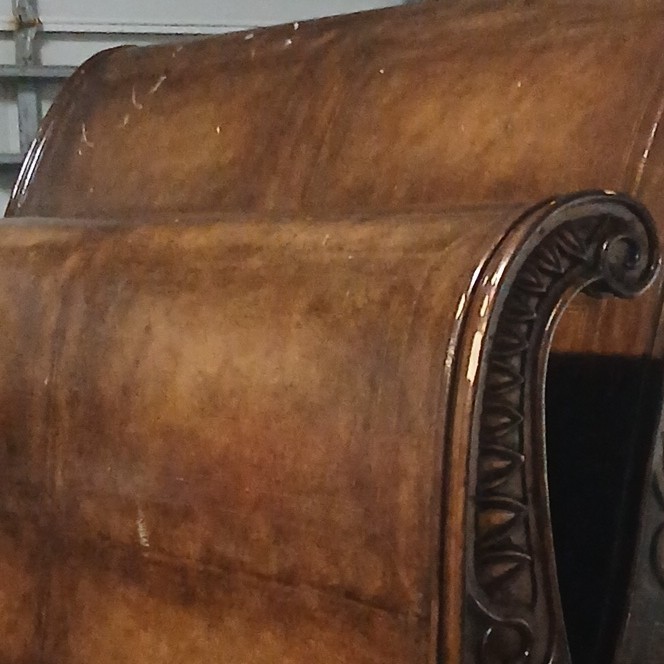 Victorian Antique Wooden Sleigh Bed Frame Full Size Brown 1850-1899 Carved