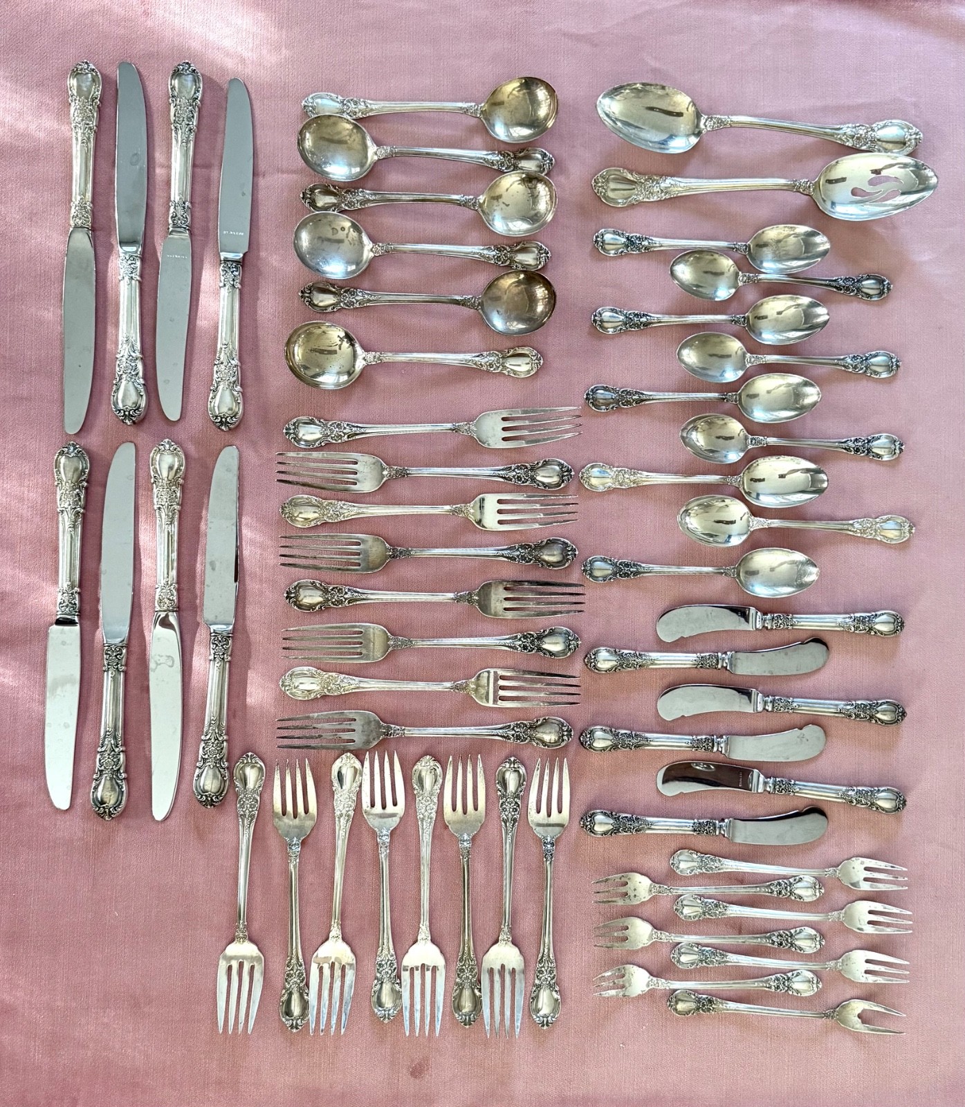 American Victorian by Lunt Sterling Silver Flatware Set 54 Pieces (1941) Vintage