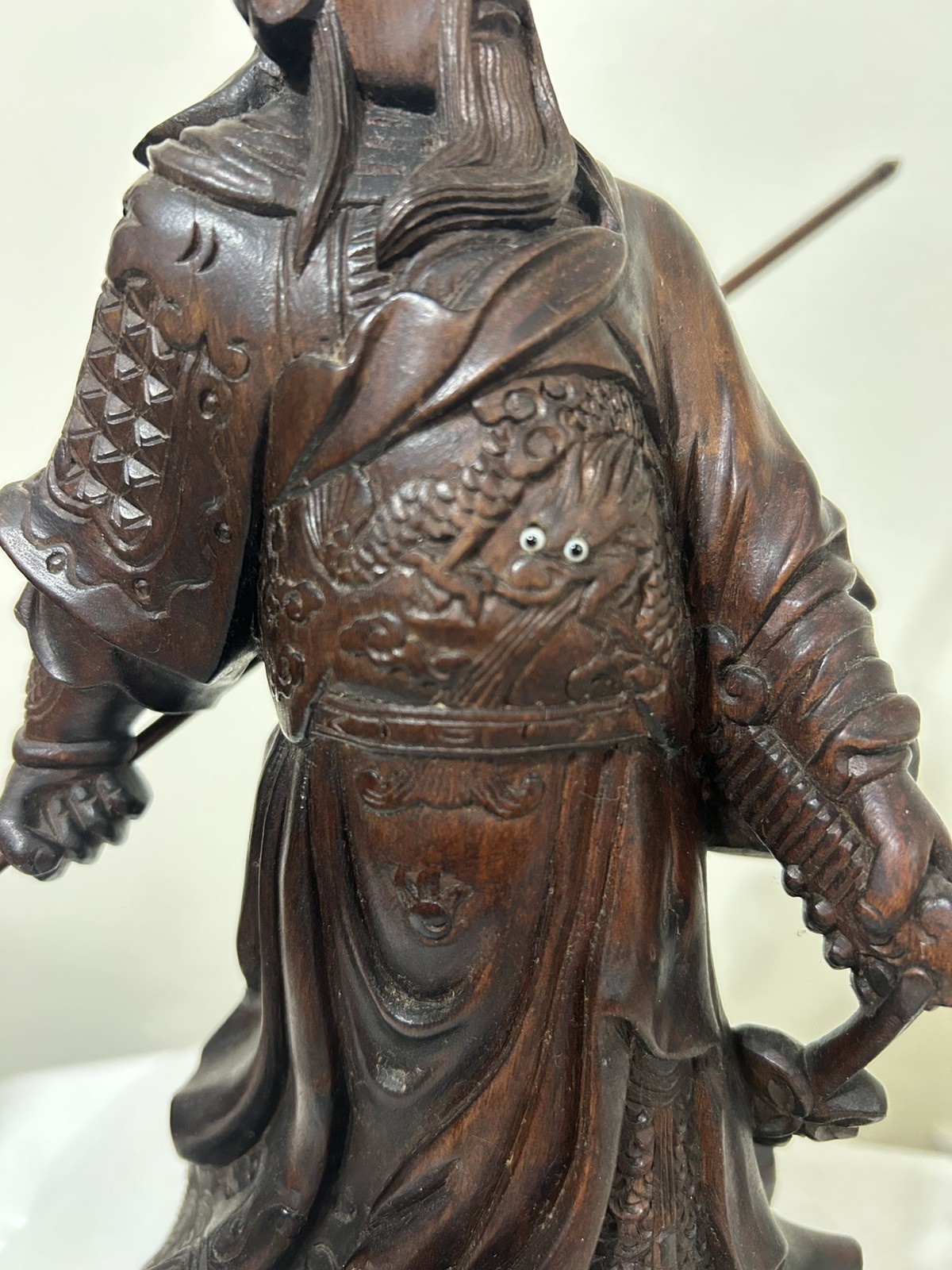 Vintage Chinese General Guan Yu Figure Statue Decor Wooden Sculpture God of War