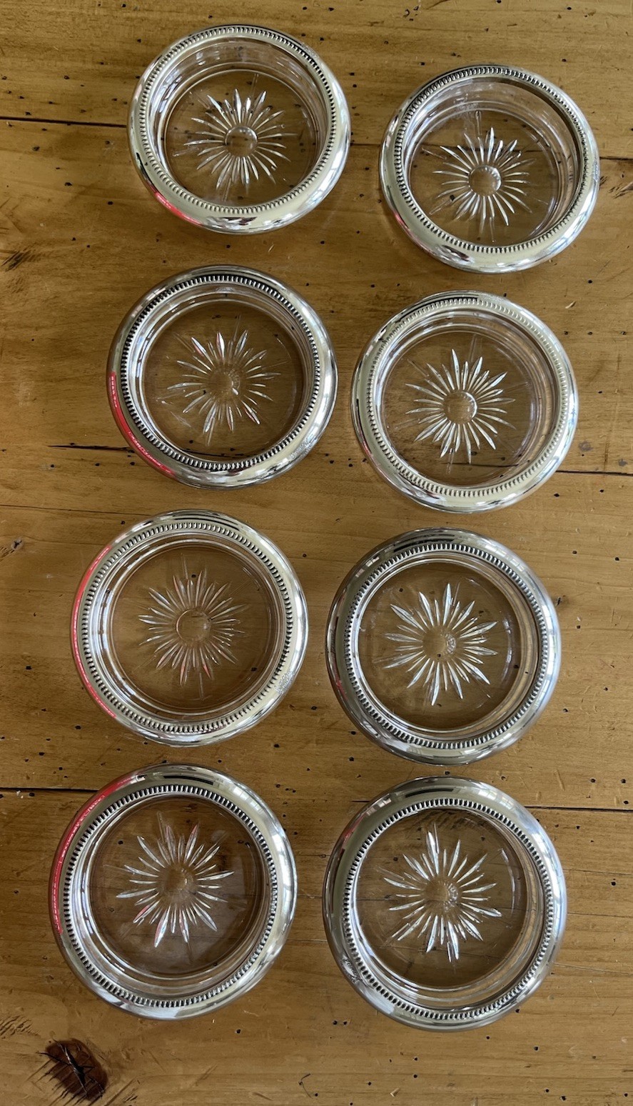 Vintage Silver Plated Glass Coasters Leonard Made In Italy Set of 8