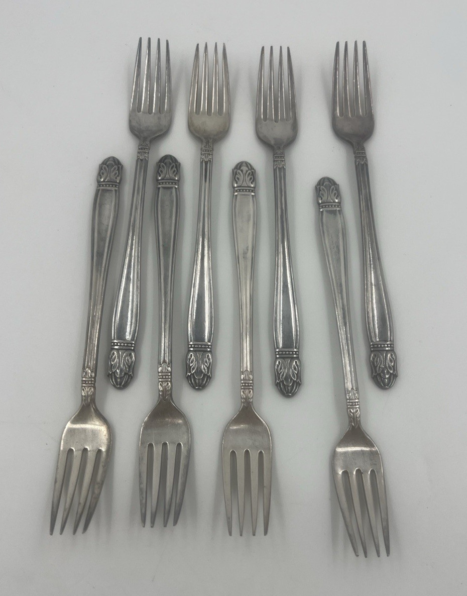 8 Holmes & Edwards DANISH PRINCESS Dinner Forks 1938 Silverplate