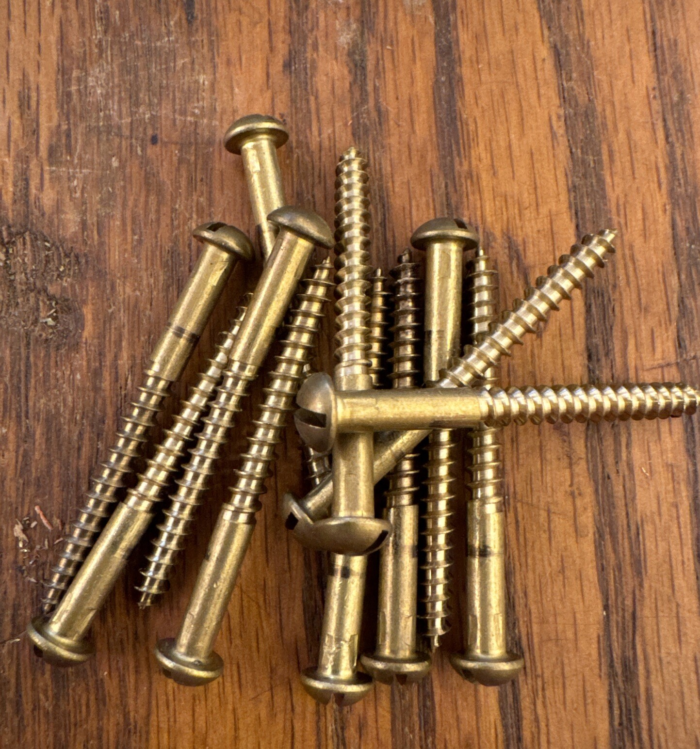 #6 X 1-1/2” Wood Screws Antique Slotted Round Head USA Made Brass Free Ship