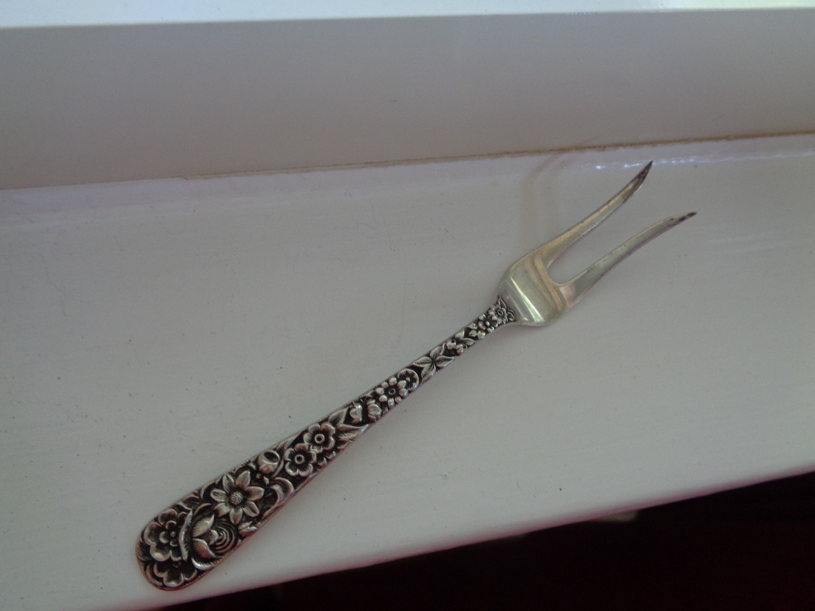 Kirk Repousee Sterling Pickle or Appetizer Fork 1900-1940